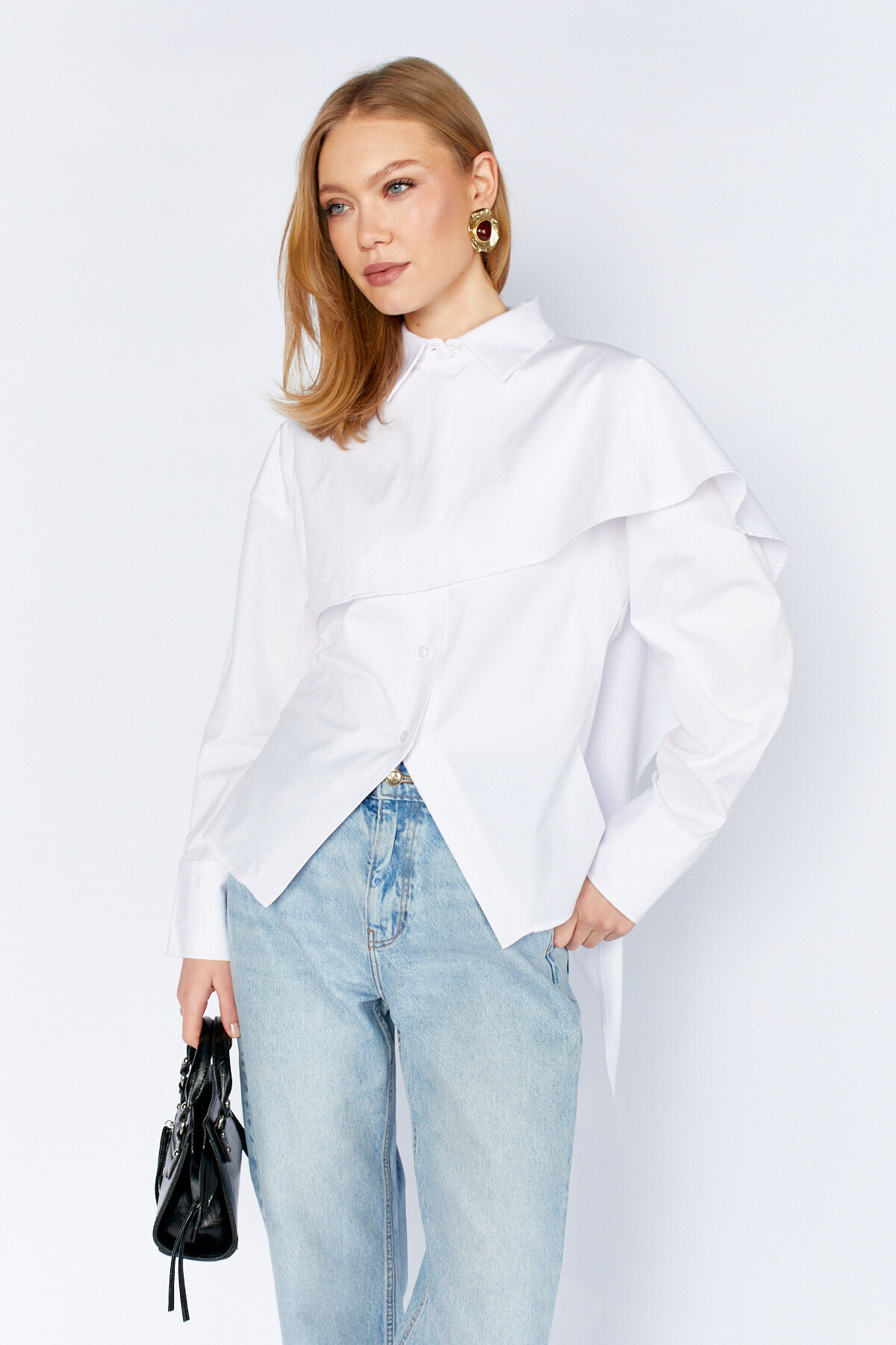 Kendinden Pelerin Detaylı Poplin Gömlek | MKS1611126-1 - Beyaz