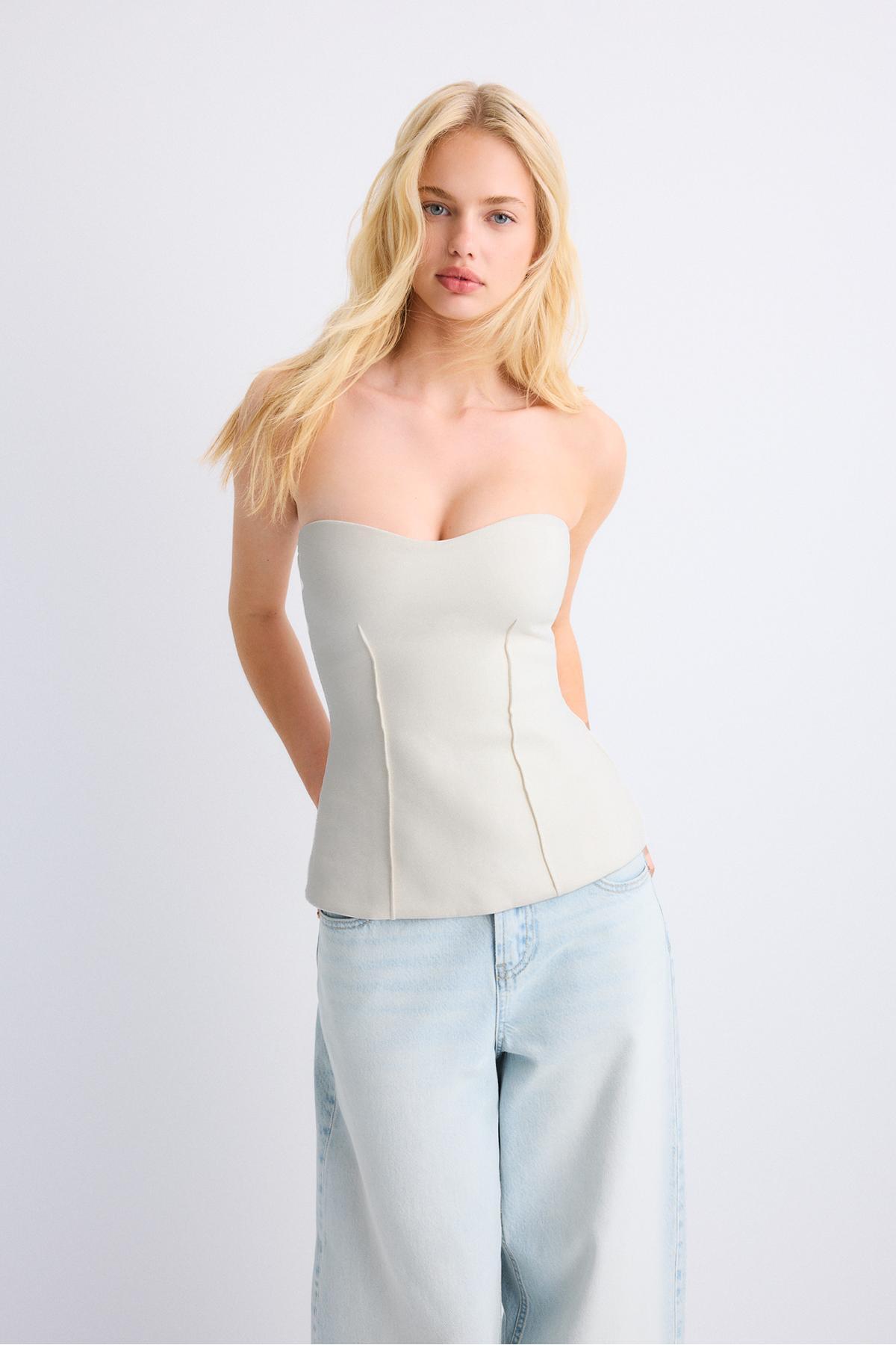 Stradivarius Kalp yaka bandeau görsel 3