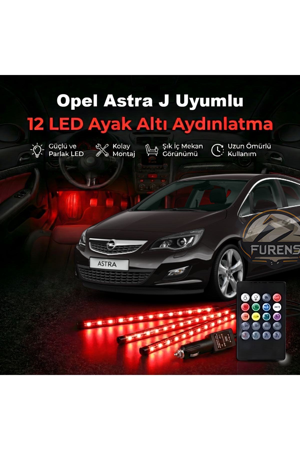 Furens Opel Astra J Uyumlu Uyumlu RGB Ayak Altı LED 12 Led