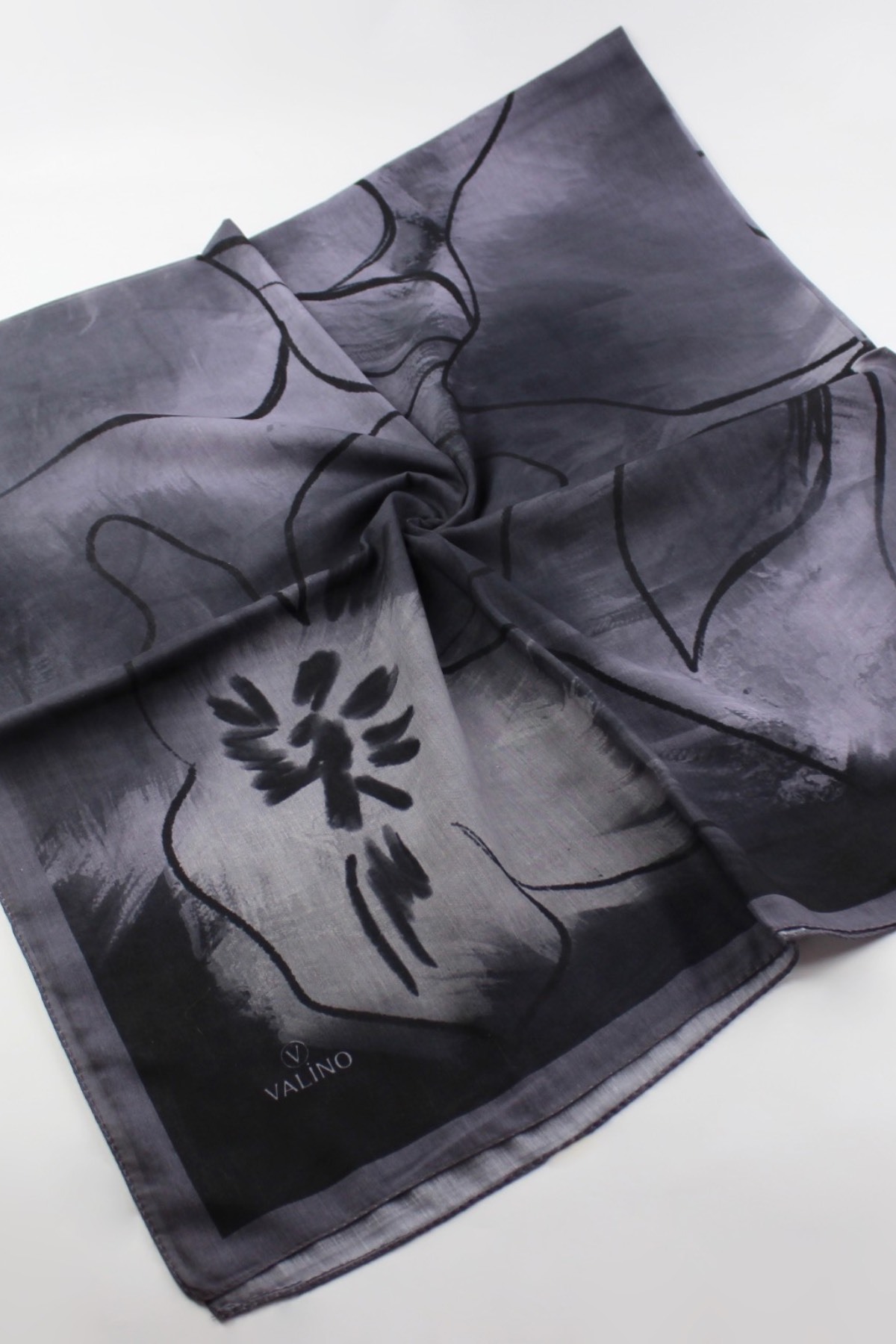 120x120 Watercolor Patterned Oversized Scarf Cotton Scarf Oversized Scarf Gray