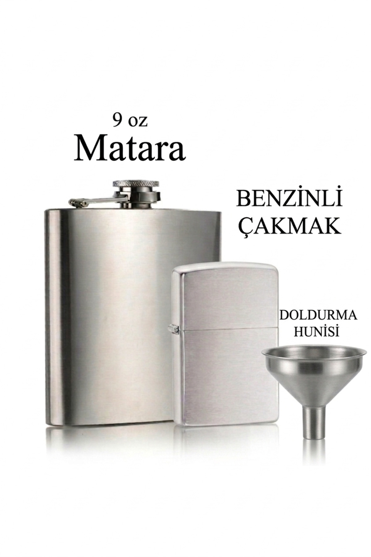 Gezginimport 9 oz Çelik Matara & Benzinli Çakmak & huni Hediye