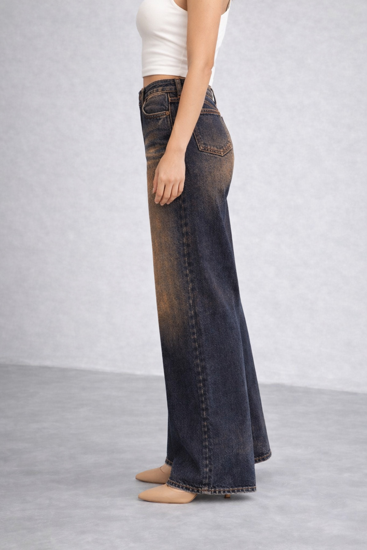 Lighter Jeans Kadın Yüksek Bel Likralı Wide Leg Palazzo Jean Pantolon Esnek Kumaş Bol Paça Vintage Yıkamalı Günlük