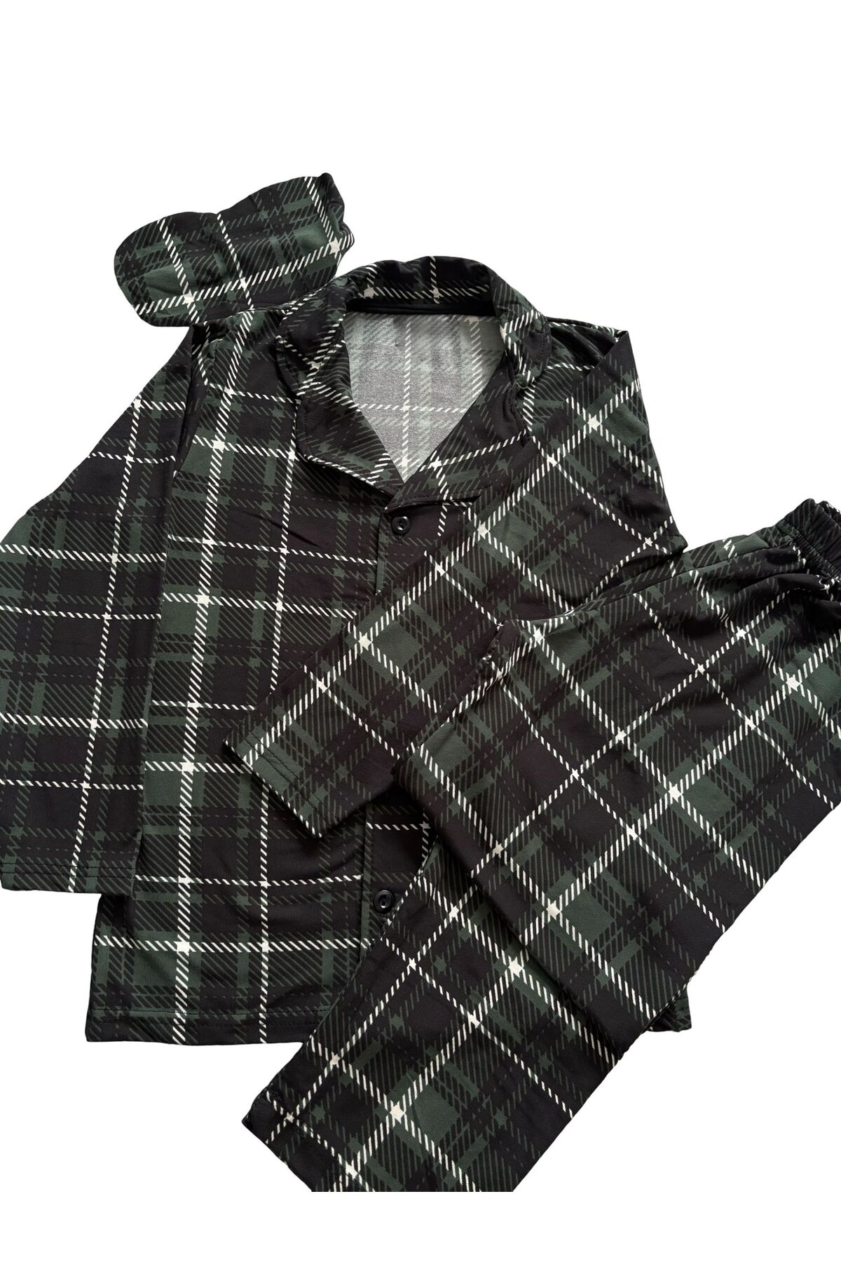 mışıl mışıl kids Erkek Çocuk Milan Kumaş Ekose Desenli Gömlek Yaka Düğmeli Uyku Bantlı Pijama Takımı fotoğrafı 3 (önizleme)