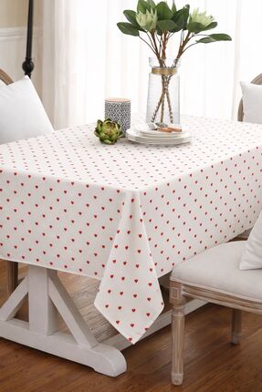 SEZİNİN TAKI DÜKKANI %100 pamuklu masa örtüsü kırmızı kalp desen/leke tutmaz ...