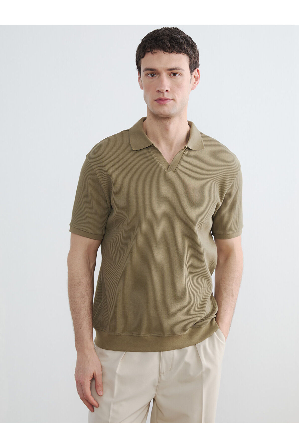 LC Waikiki Khaki Polo Neck Men's T-Shirt