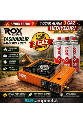 Rox Camping 0189 Turuncu Portatif Kamp Ocak 3lü Gaz Hediyeli