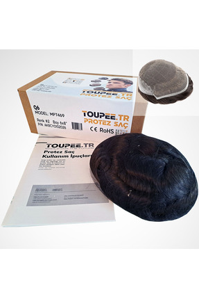 TOUPEE .tr MP7469 Q6 Erkekler İçin Protez Saç, %130 Yoğunluklu Remy İnsan Saçı