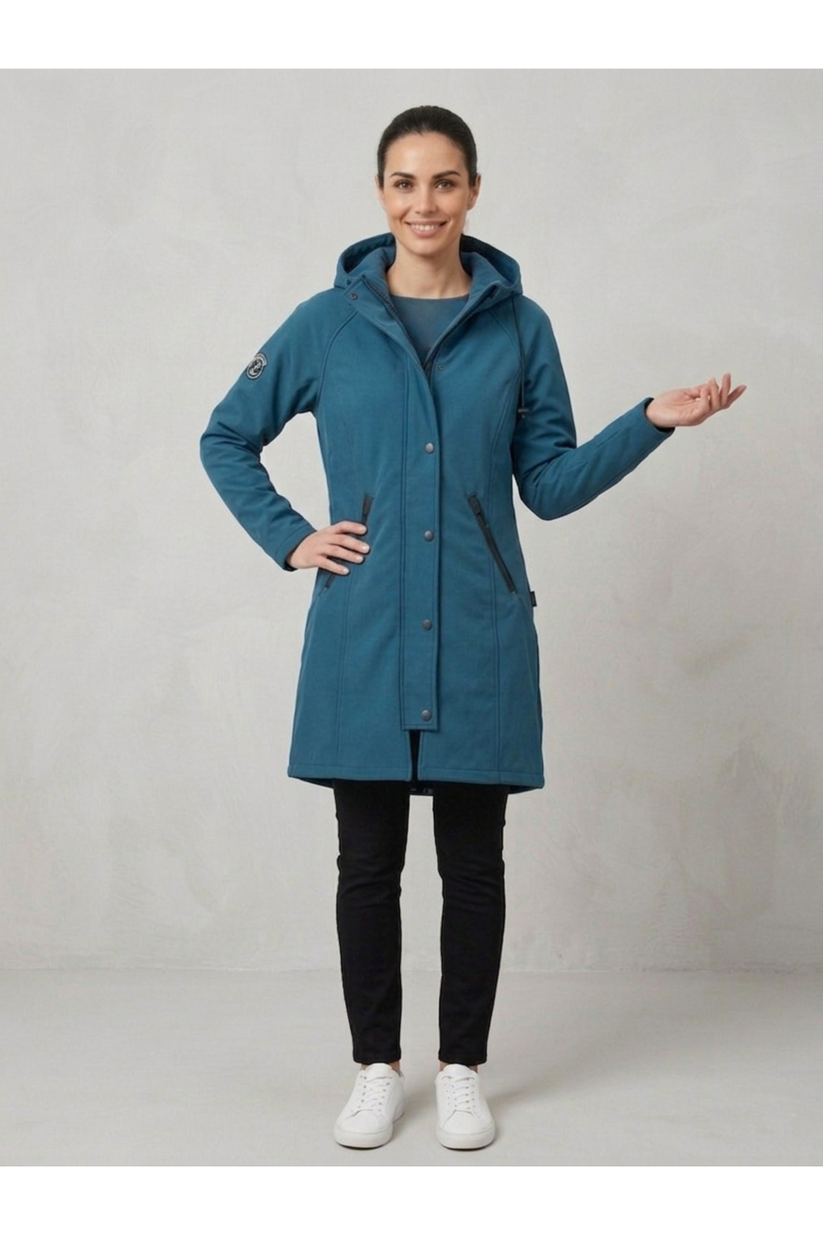 Banadamoda  Petrol Rengi Softshell Kapüşonlu Fermuarlı Cepli Double Face Trend Mont - Görsel 4