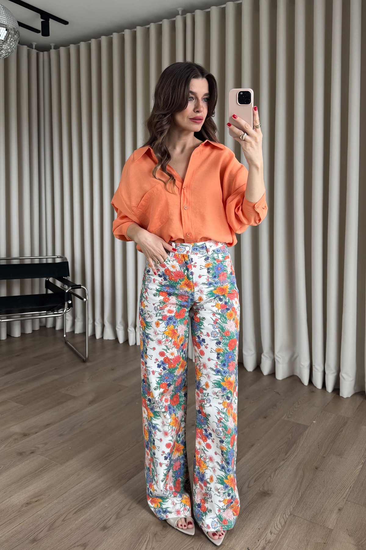 Sue Store  Turuncu Oversize Modal Kumaş Gömlek - Görsel 4