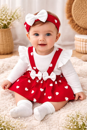 By Murat Bebe Premium Kalpli Fiyonklu Kız Bebek Elbise Seti