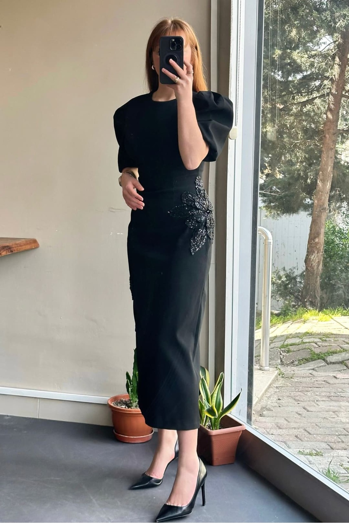 Pulli Collection  Payet Detaylı Midi Boy Siyah Elbise - Görsel 2