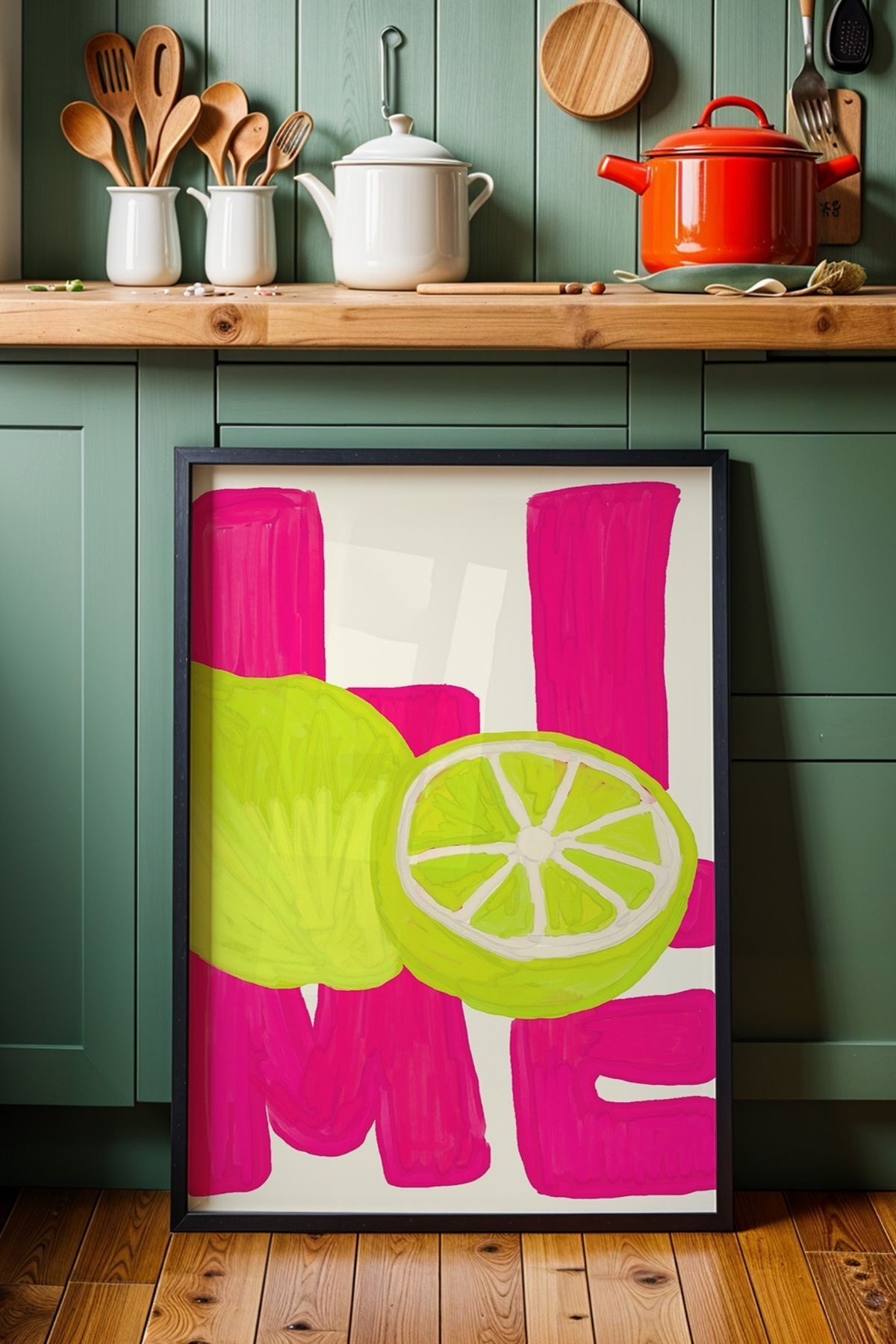 Lime Limon Tablo Yazılı Modern Mutfak Poster Pop Art Meyve Duvar Dekoru Çerçevesiz