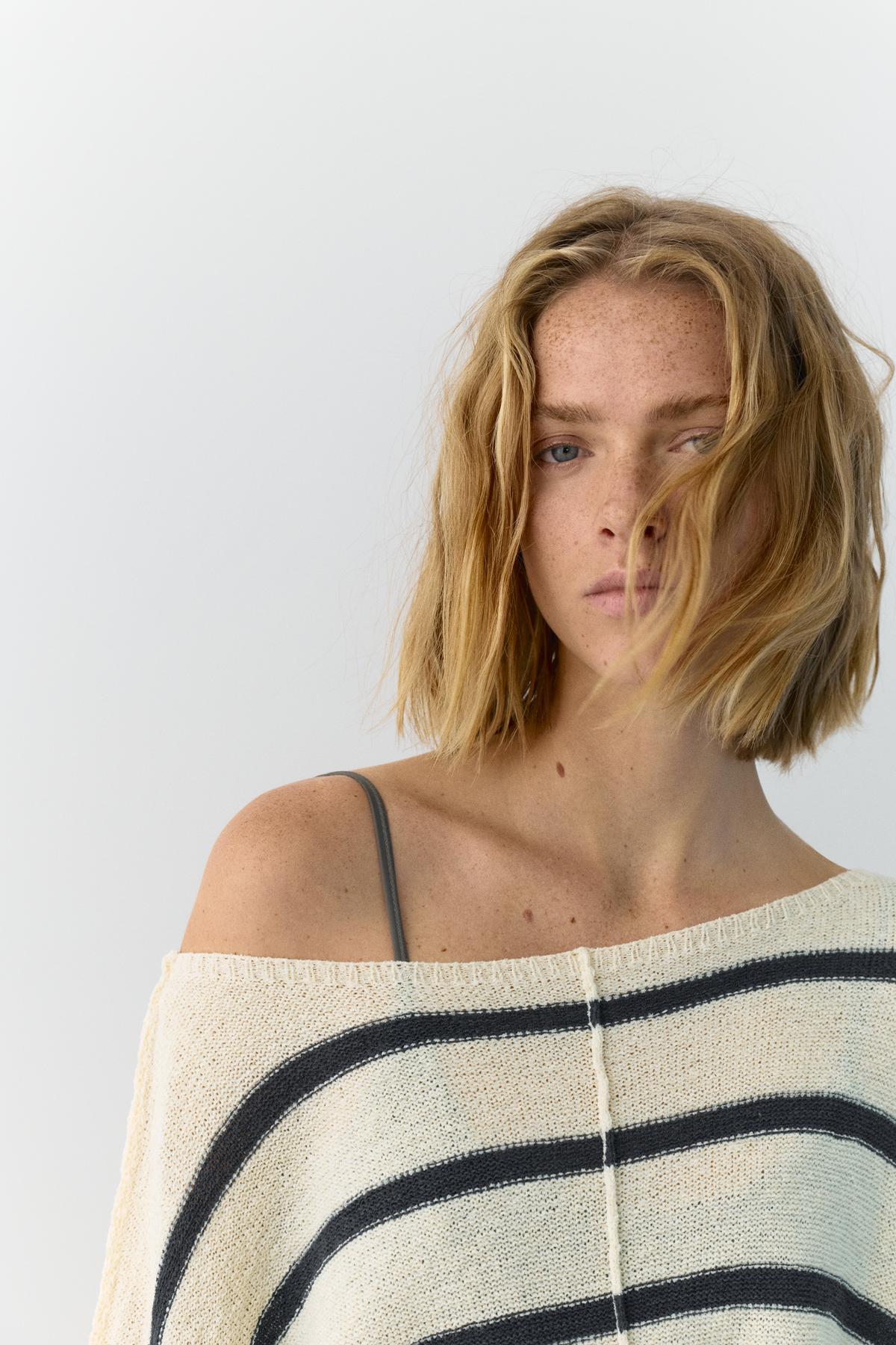 Pull & Bear  Dikiş detaylı çizgili kazak - Görsel 5