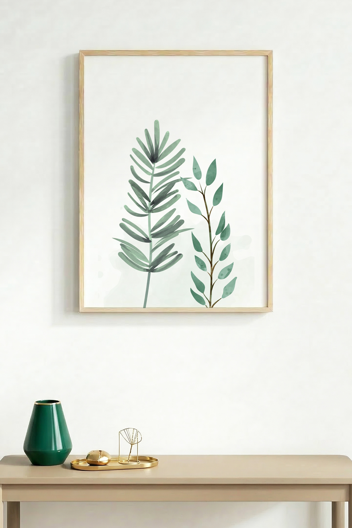 Minimal Leaf Patterned Painting with Natural Wood Frames - Pastel Shades | huhu1636
