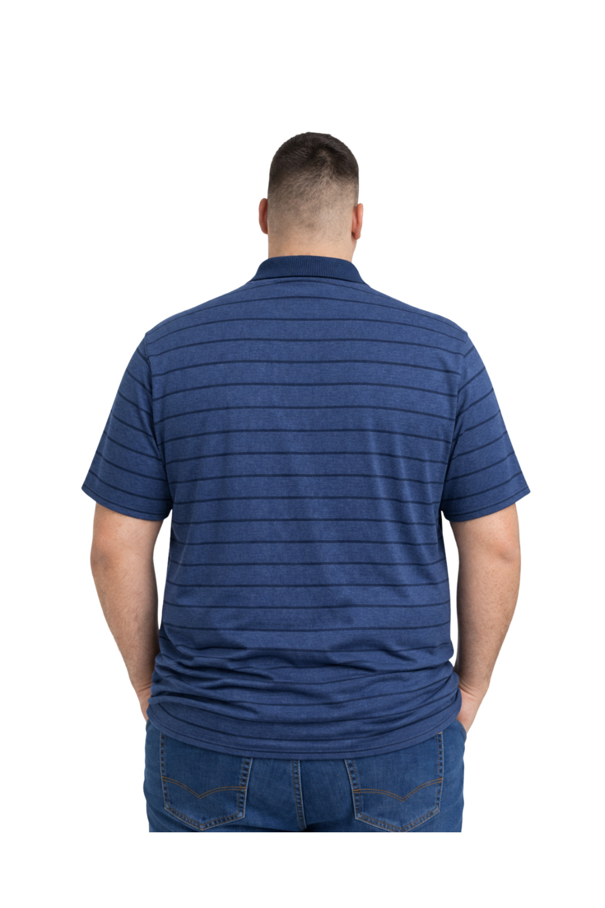 BattalModa Erkek Büyük Beden Lacivert Polo Yaka Çizgili Cepli Kısa Kollu Tişört 3XL-4XL-5XL-6XL görsel 3