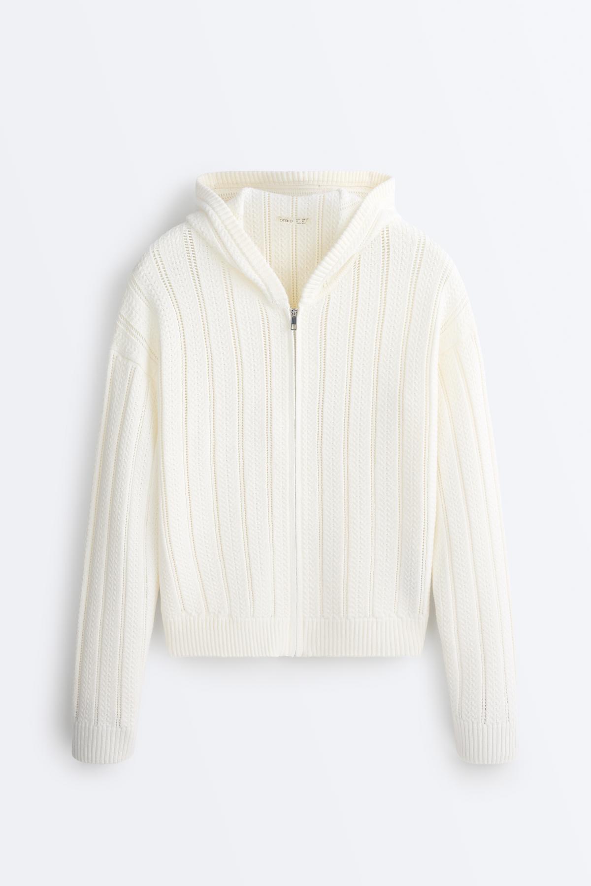 Oysho  Kapüşonlu ajur örgü ceket - Görsel 7