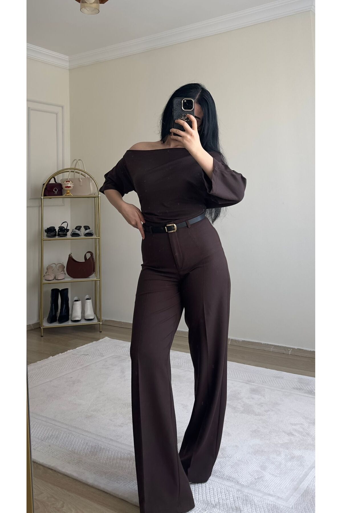 YELZEY BUTİK  Yüksek Bel Kemerli Palazzo Pantolon - Görsel 2