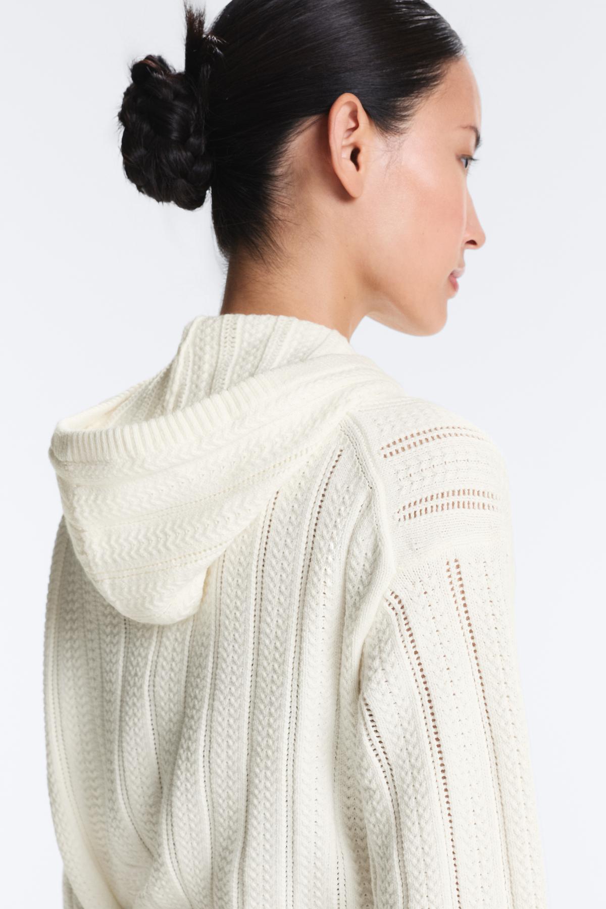 Oysho  Kapüşonlu ajur örgü ceket - Görsel 4