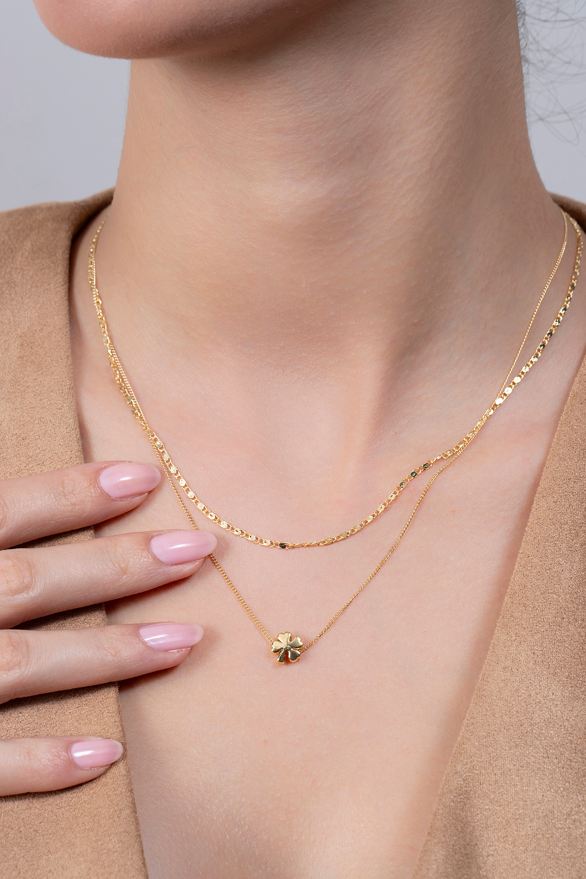 Clover Model Multiple Chain Necklace / Gold Plated