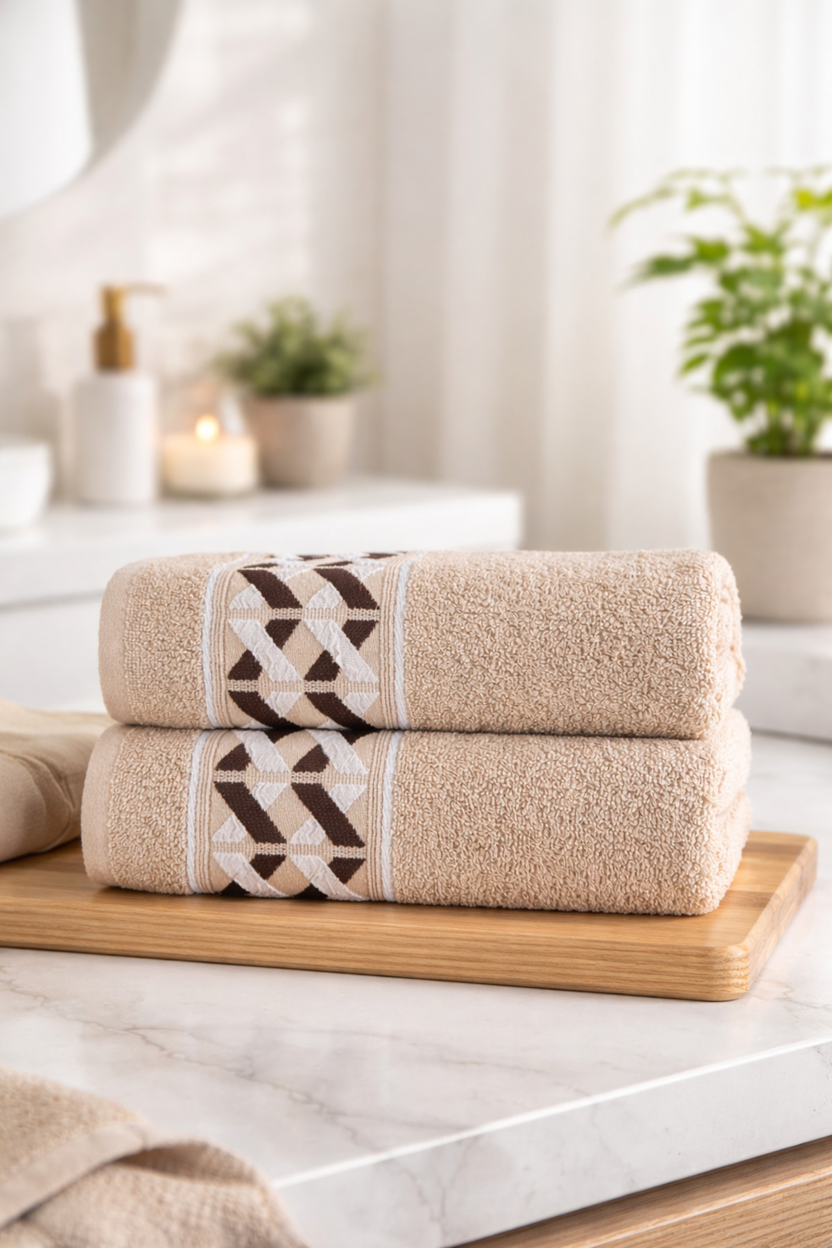 100%Cotton Jacquard 2-Piece Hand , Face and Head Towel 55x100
