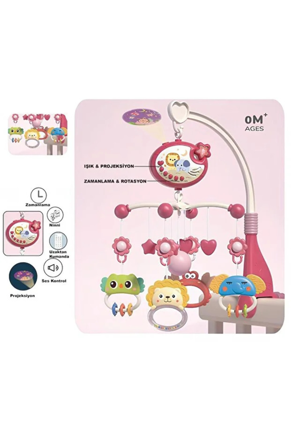 Ucuzuna Bak Işıklı Müzikli Uzaktan Kumandalı Dönence Projektörlü Dönence Oyuncak Beşik Bebek 360° Dönebilir fotoğrafı 2 (önizleme)