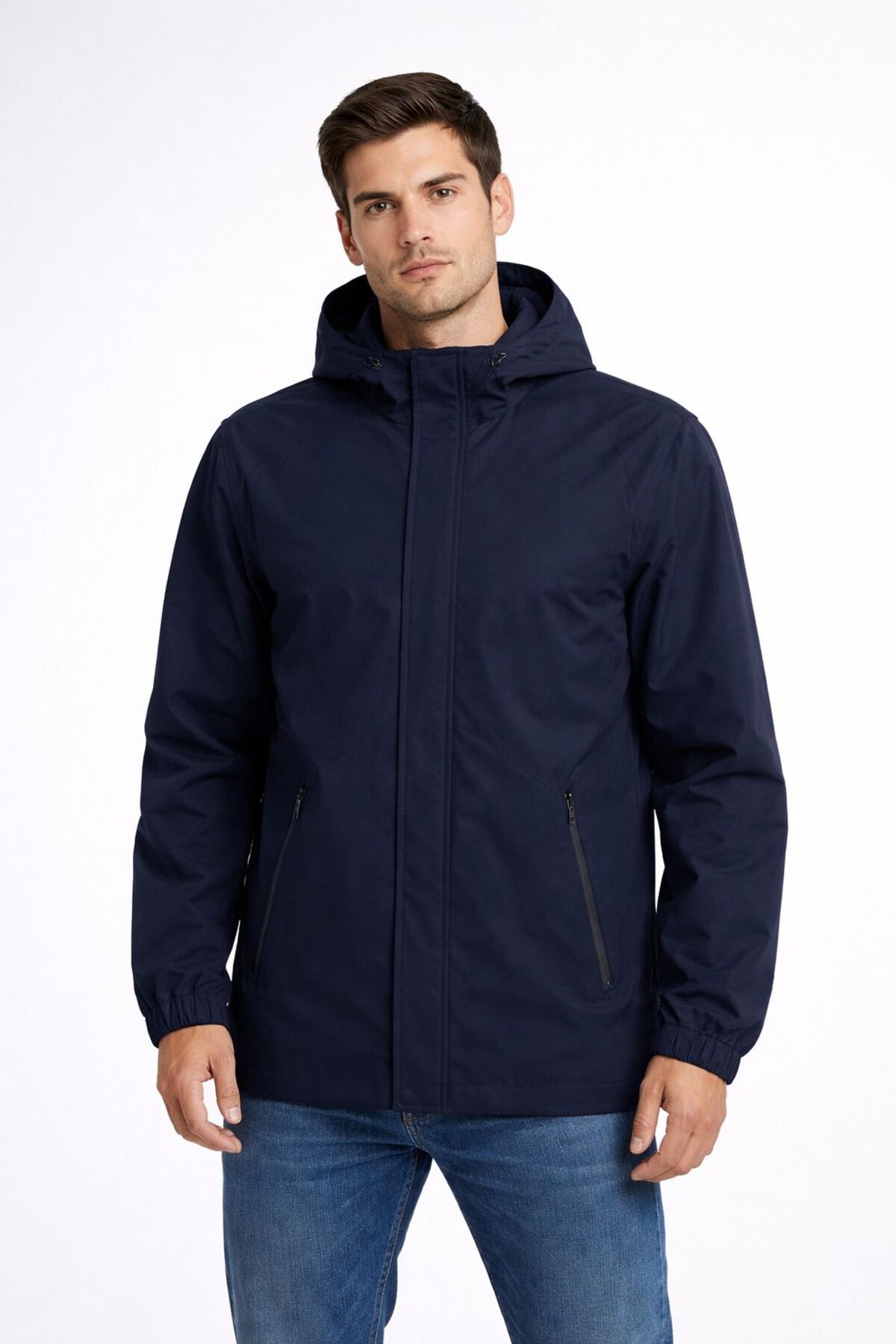 BAROS  Erkek İçi Astarlı Cırt Ve fermuar kapama Suya Dayanıklı Kapüşonlu çift cep Yağmurluk % Rüzgarlık - Görsel 2