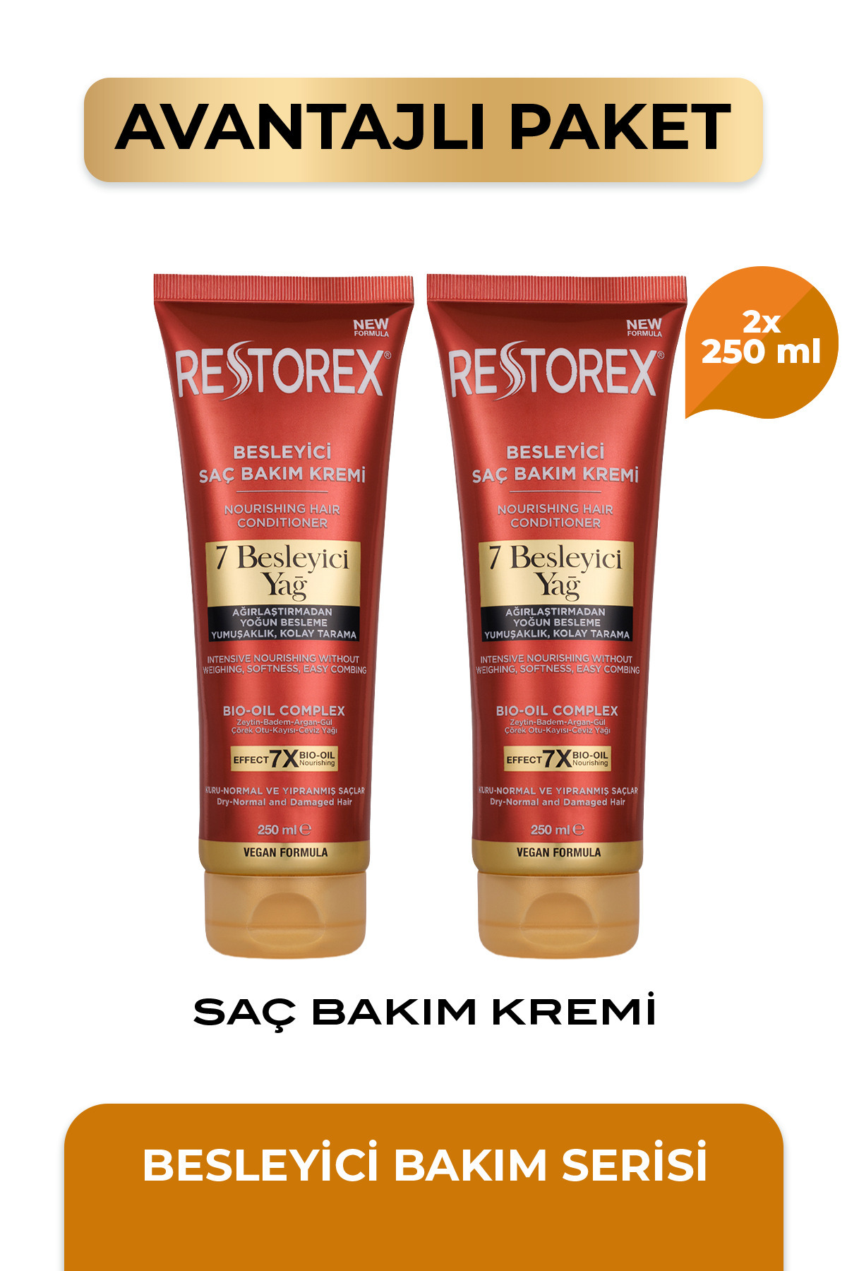 Restorex Besleyici Bakım Saç Kremi 2 x 250 Ml - 7 Besleyici Yağ Göz Alıcı Parlaklık İpeksi Yumuşaklık — B10403
