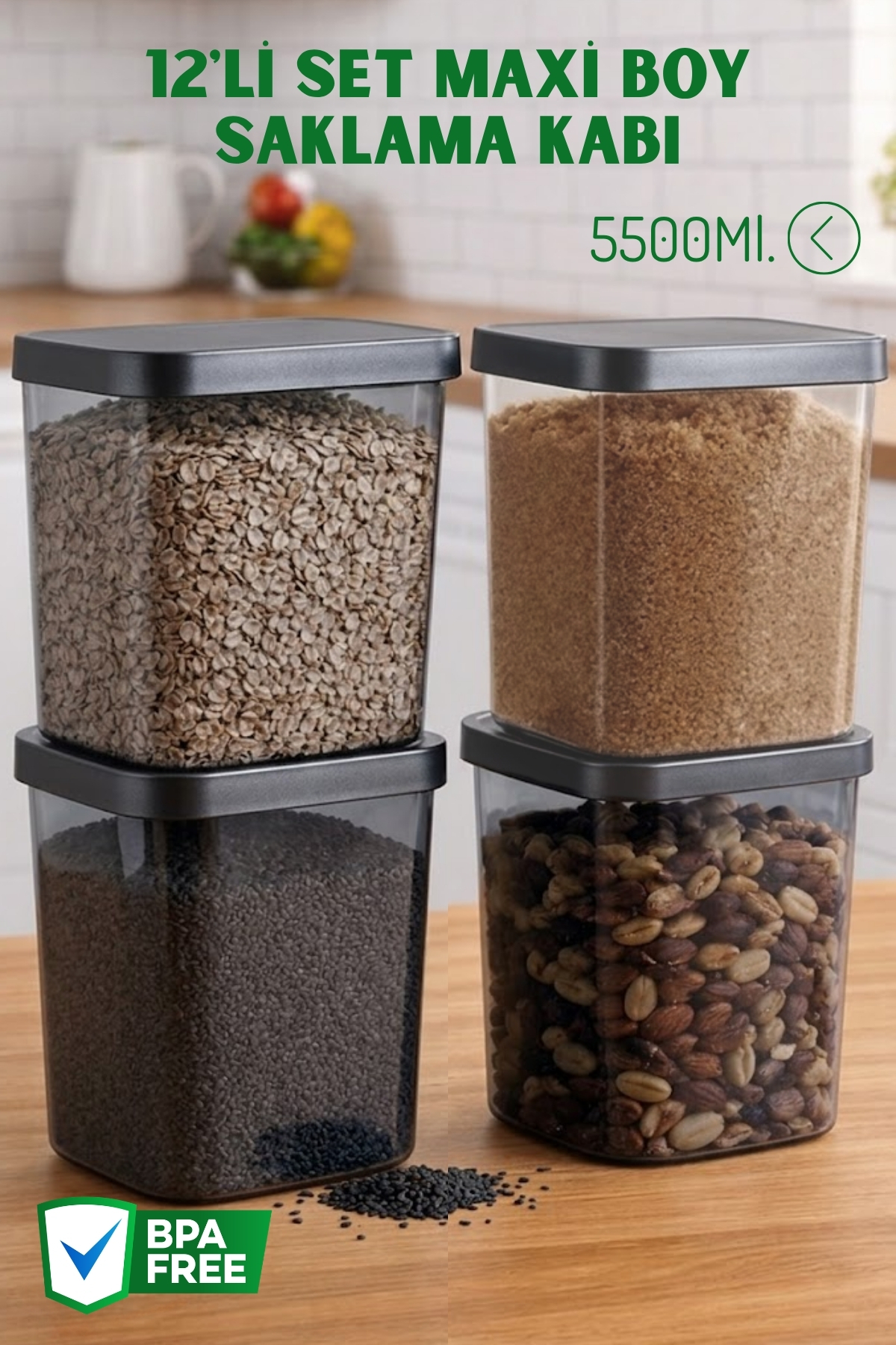 5500Ml. Set of 12 with Flat Lid Maxi Size Storage Container - Provisions Storage Container