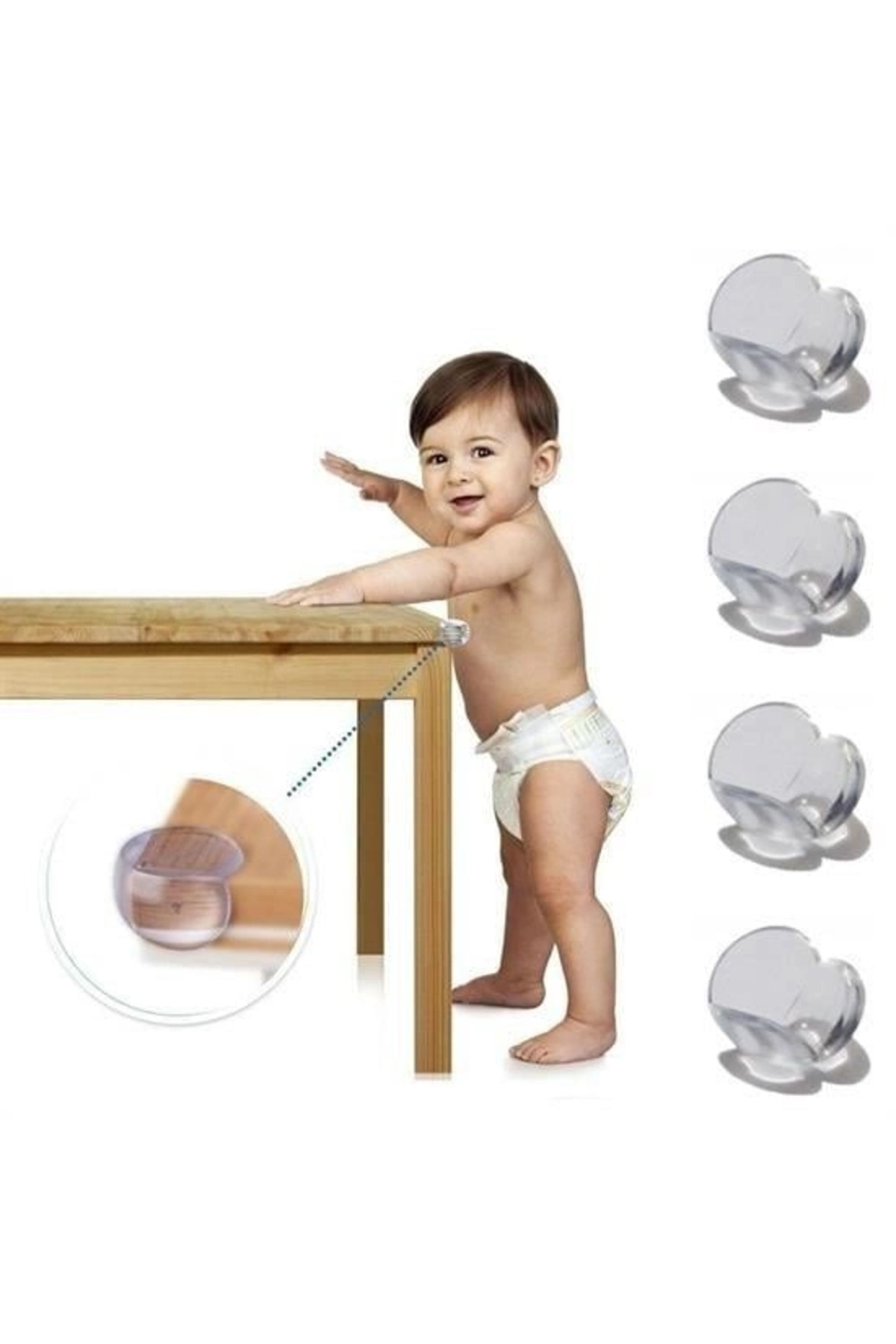 shopwave KRM Bebek Çocuk Yumuşak ve Esnek Dairesel Şeffaf Yapışkanlı Güvenlik Köşe Koruyucu (4 Adet) KRM fotoğrafı 2 (önizleme)