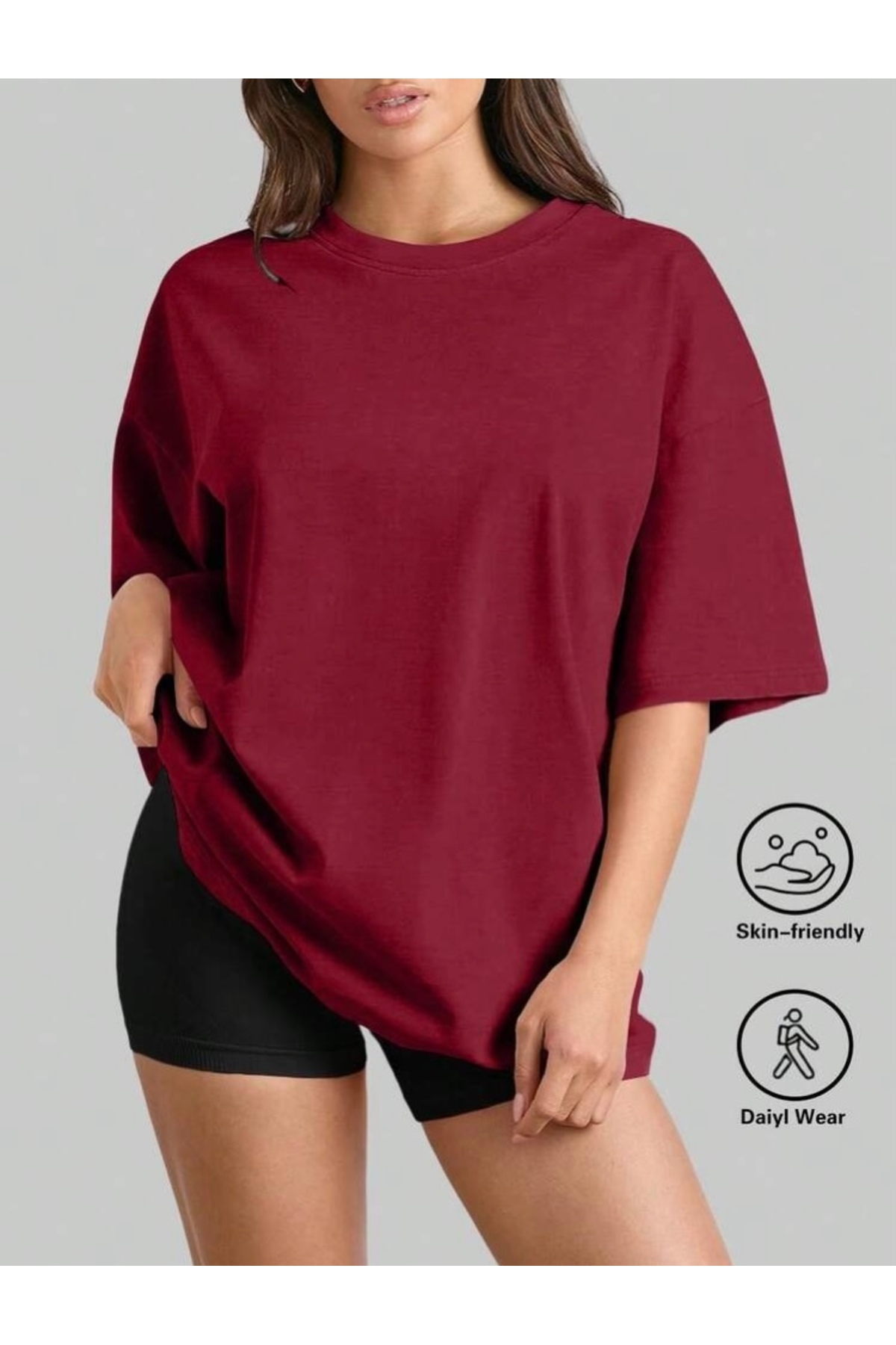 SANTAMİLA  3 lü Füme Bordo Siyah Düz T-shirt - Görsel 5