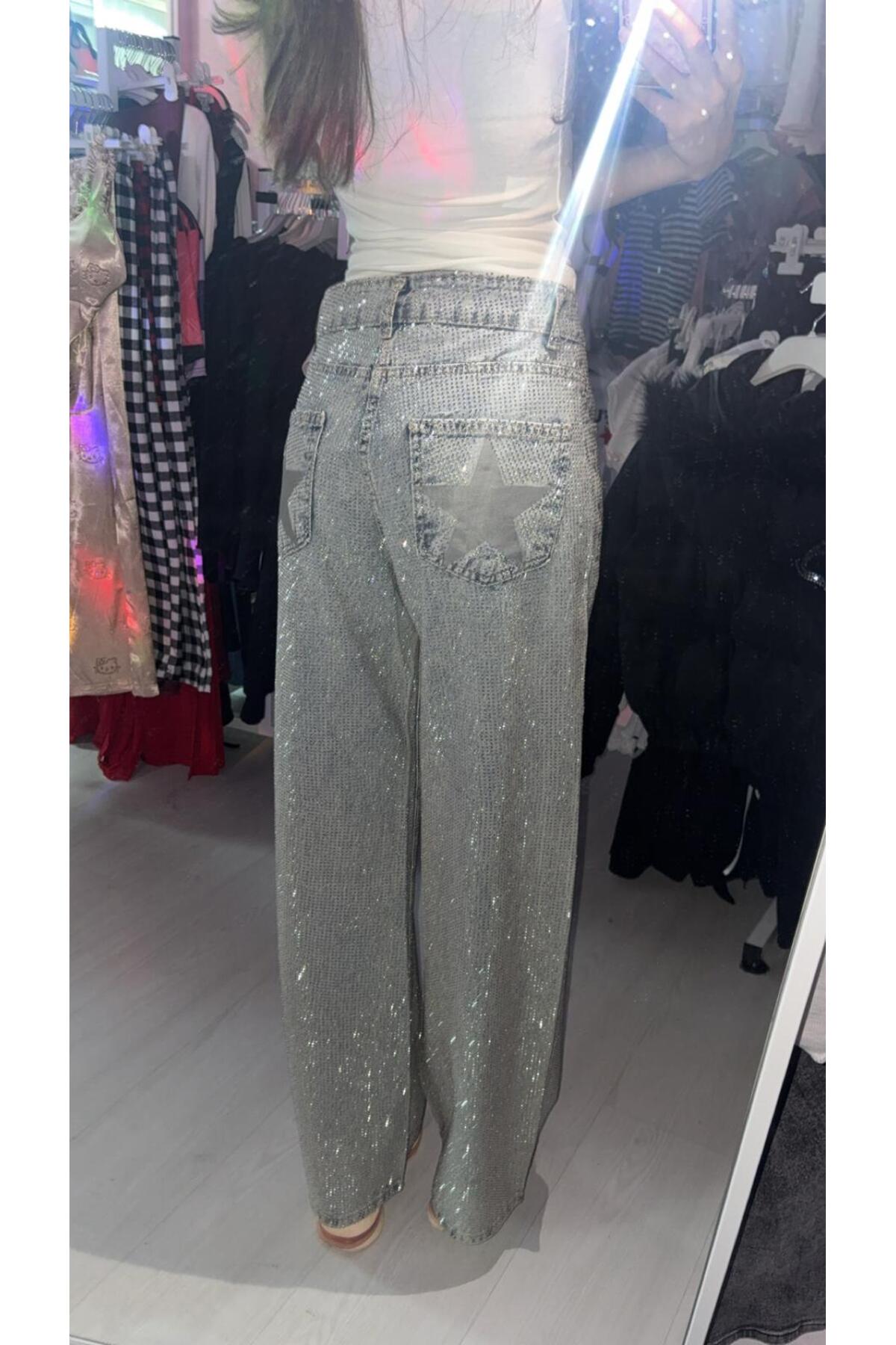 İsra Ayyıldız Moonstar Collection  Viral One Diamond Full Taşlı Yüksek Bel Jean - Görsel 7