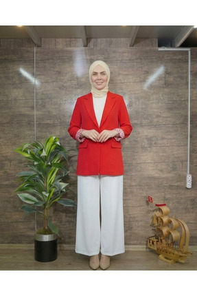 ALFU Moda Kadın Leopar Manşet Detaylı Blazer Ceket