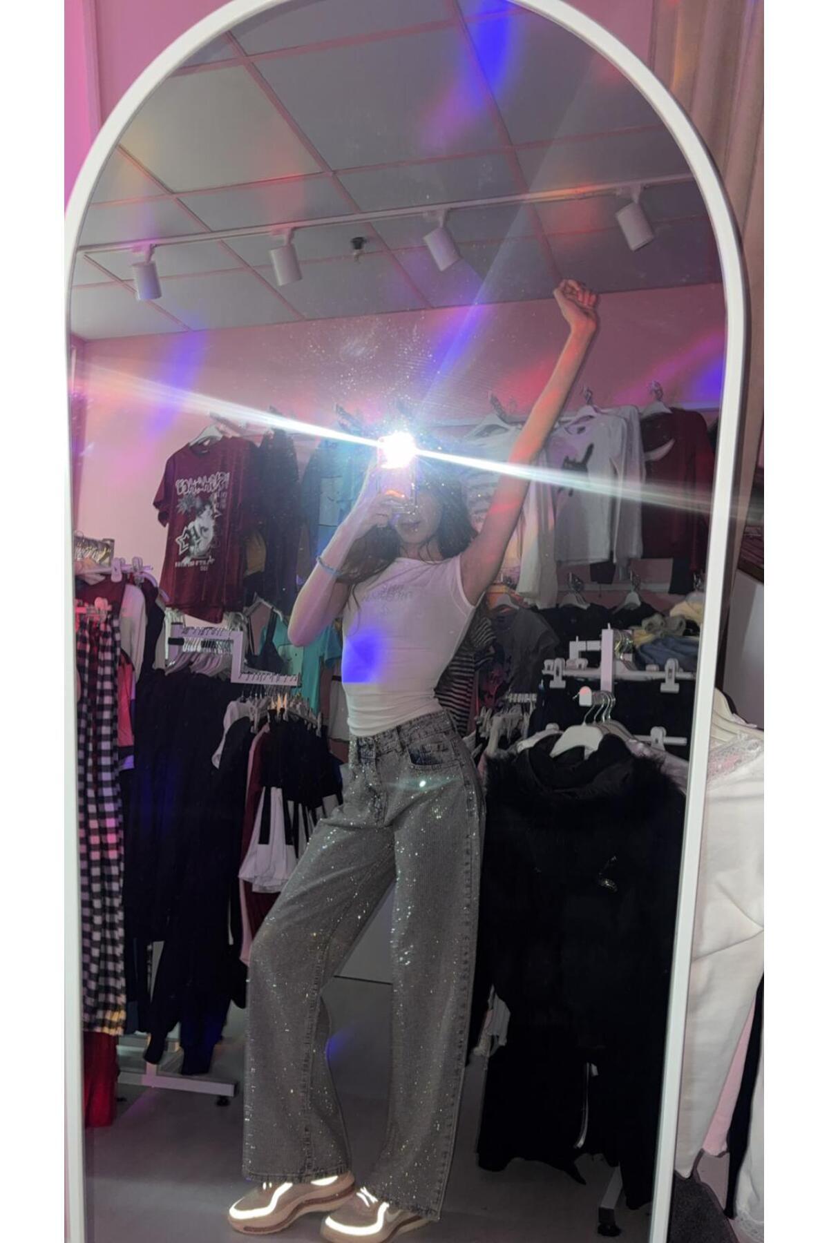 İsra Ayyıldız Moonstar Collection  Viral One Diamond Full Taşlı Yüksek Bel Jean - Görsel 3