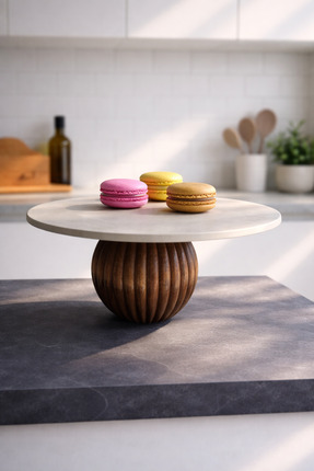 PEARL Lüks Mermer Sunum Standı – El Yapımı Ahşap Ayaklı Pasta & Tatlı Servis ...