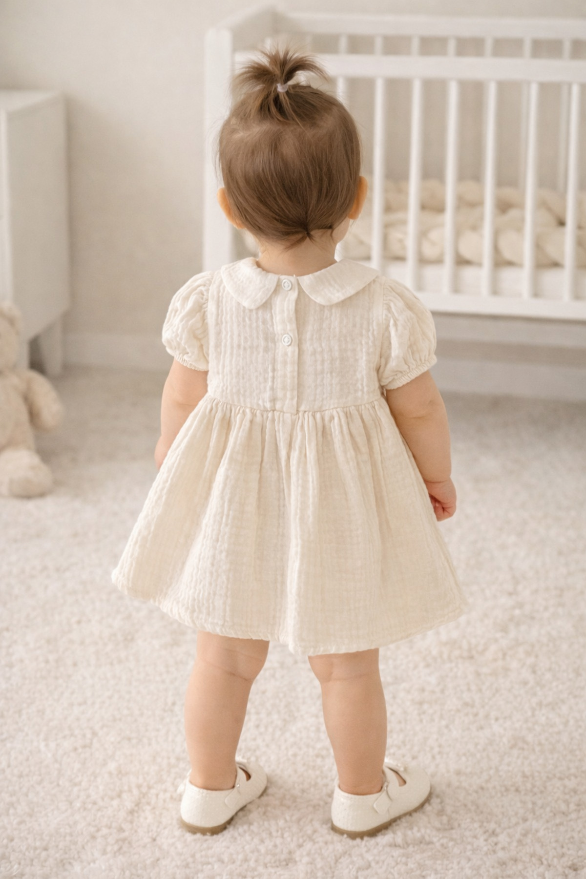 BEBEXO KIDS Kız Bebek Müslin Kumaş Papatya Nakış Detaylı Yazlık Elbise |9-12-18-24 Ay fotoğrafı 3 (önizleme)