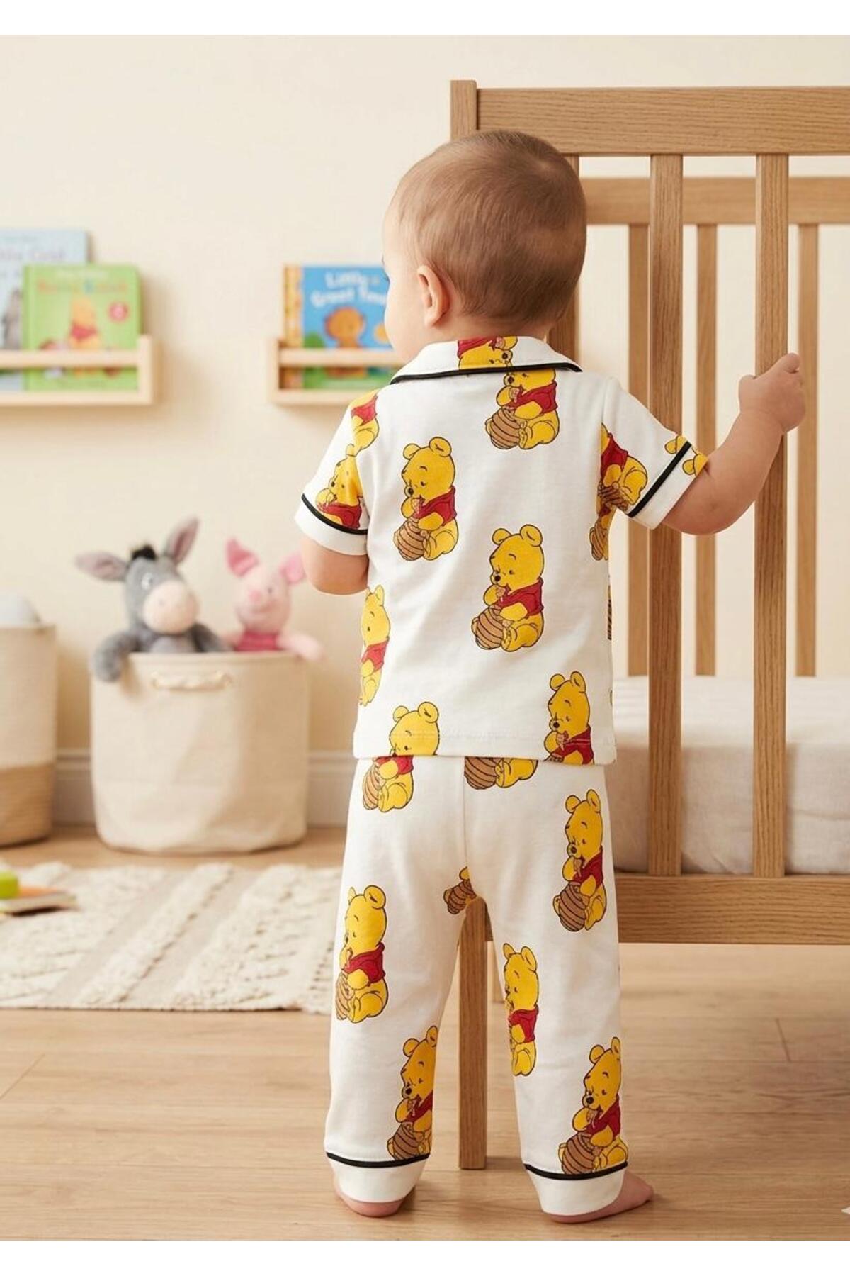 BEBEXO KIDS Unisex Bebek Winnie The Pooh Yazlık Pijama Takımı %100 Pamuk |6-24 Ay fotoğrafı 3 (önizleme)