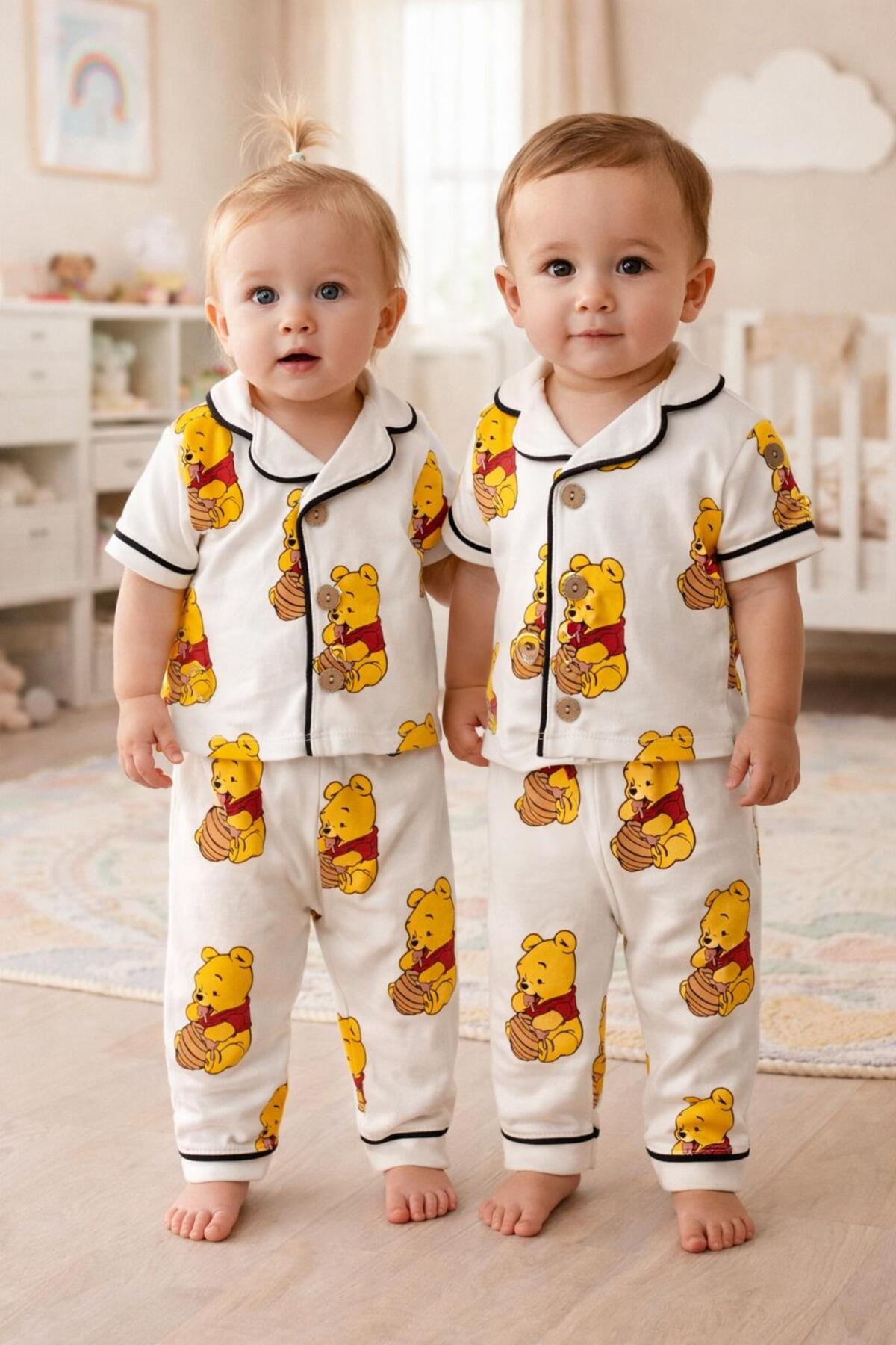 BEBEXO KIDS Unisex Bebek Winnie The Pooh Yazlık Pijama Takımı %100 Pamuk |6-24 Ay fotoğrafı 2 (önizleme)