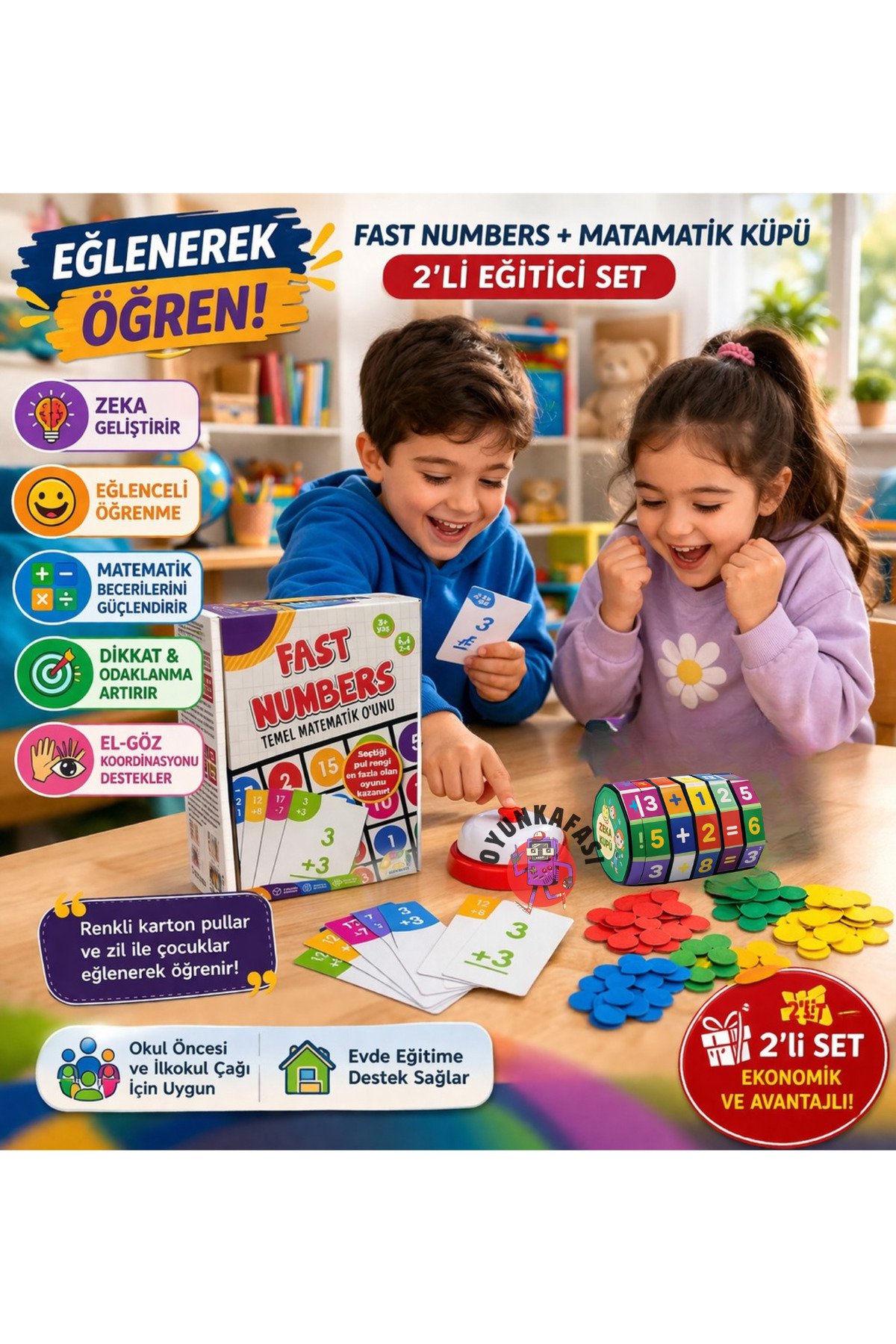 OYUNKAFASI 2’li Matematik Oyun Seti – Fast Numbers + Matematik Küpü Eğitici Zeka Geliştirici Çocuk Oyunu fotoğrafı 4 (önizleme)