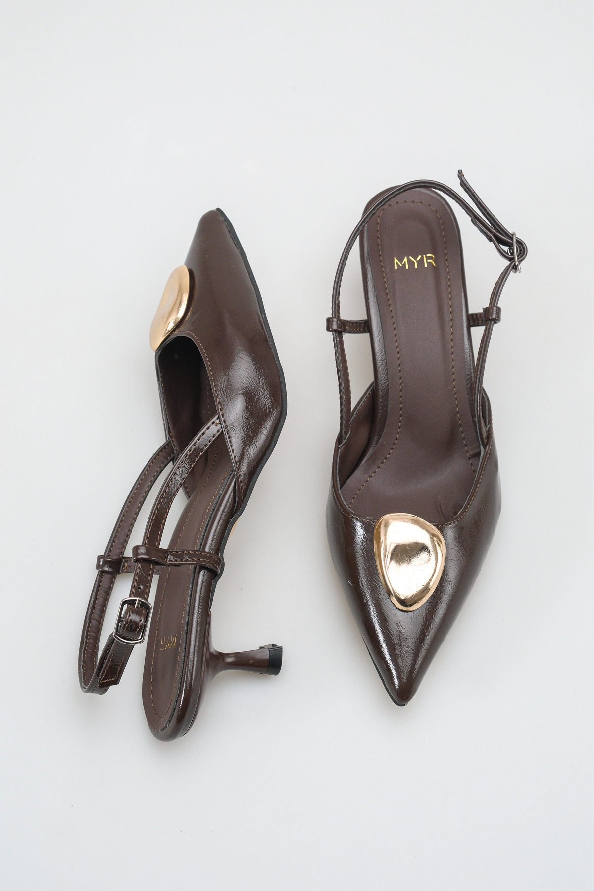 meyra'nın ayakkabıları  Kadın Tokalı Arkası Açık Kısa Sivri Topuklu Ayakkabı Acı Kahve Yanki - Görsel 4