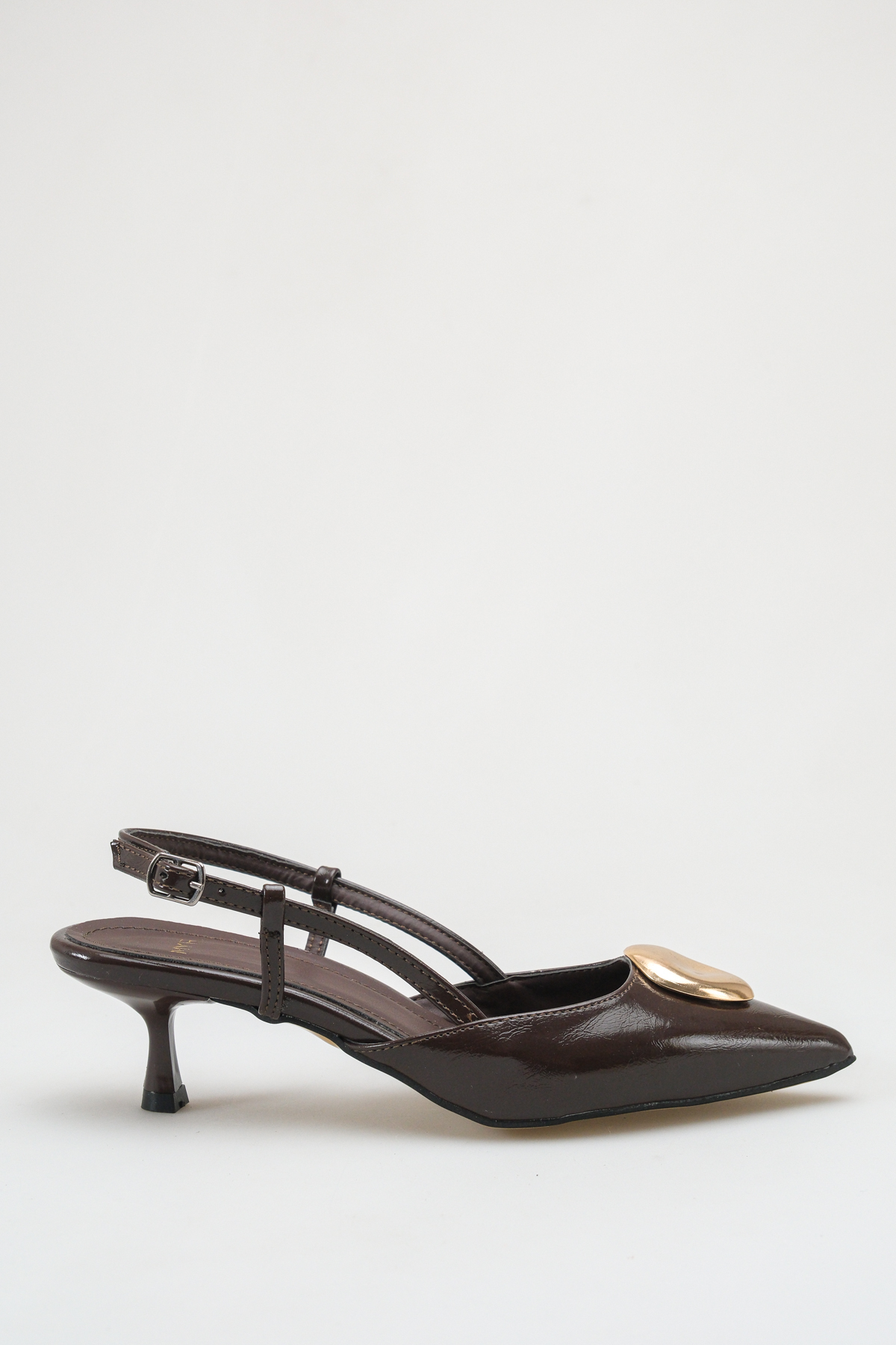 meyra'nın ayakkabıları  Kadın Tokalı Arkası Açık Kısa Sivri Topuklu Ayakkabı Acı Kahve Yanki - Görsel 6