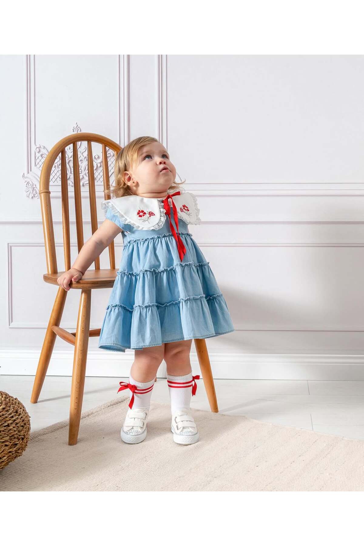 Noy Noy Noynoy Kot Jile Elbise Nakış Yakalı ve Çoraplı Set fotoğrafı 2 (önizleme)