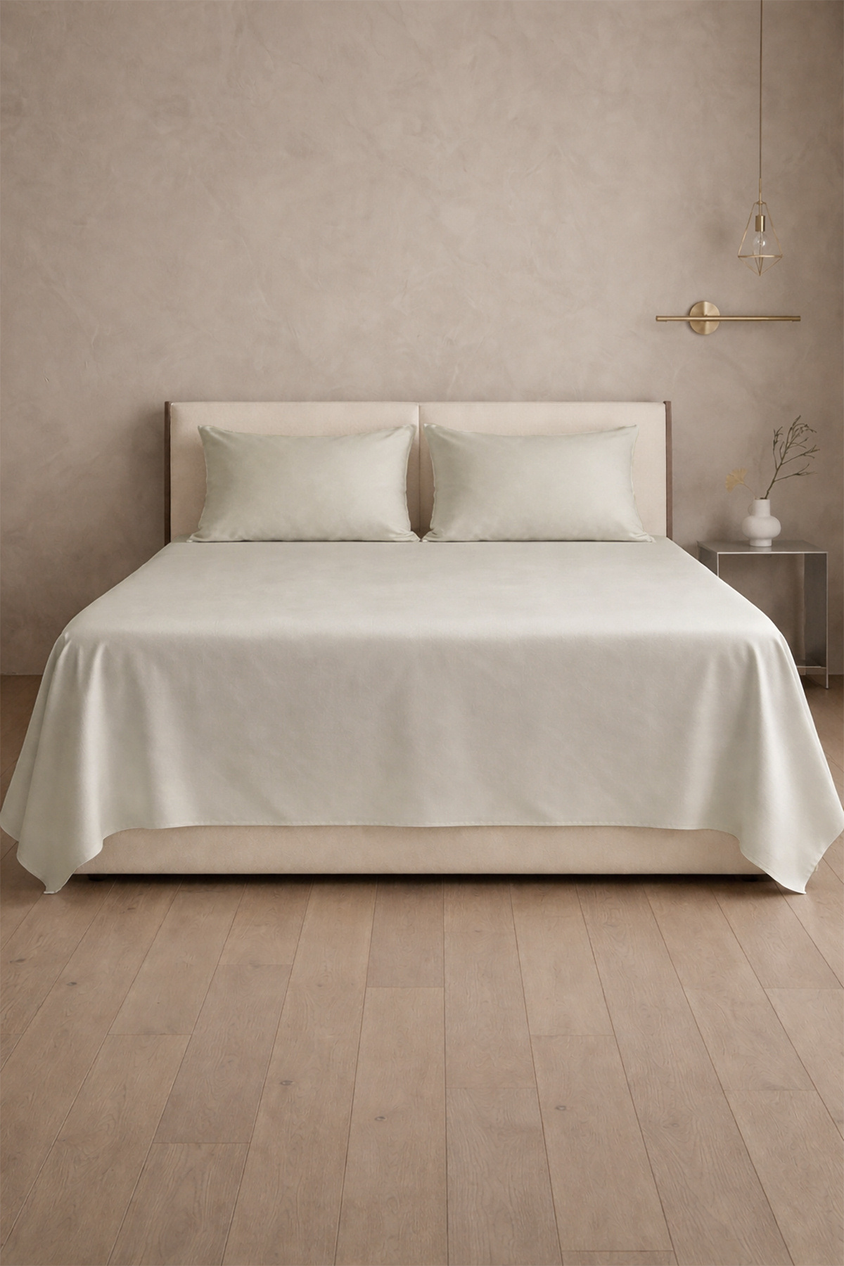 100% Cotton Satin 200 TC (80 Strands) Flat Sheet Set Light Beige