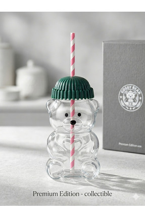 Koliva Home Barista ayıcıklı cam kahve bardağı