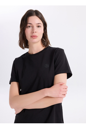 Jeep Bisiklet Yaka Düz Siyah Kadın T-Shirt J5SL-TST7186