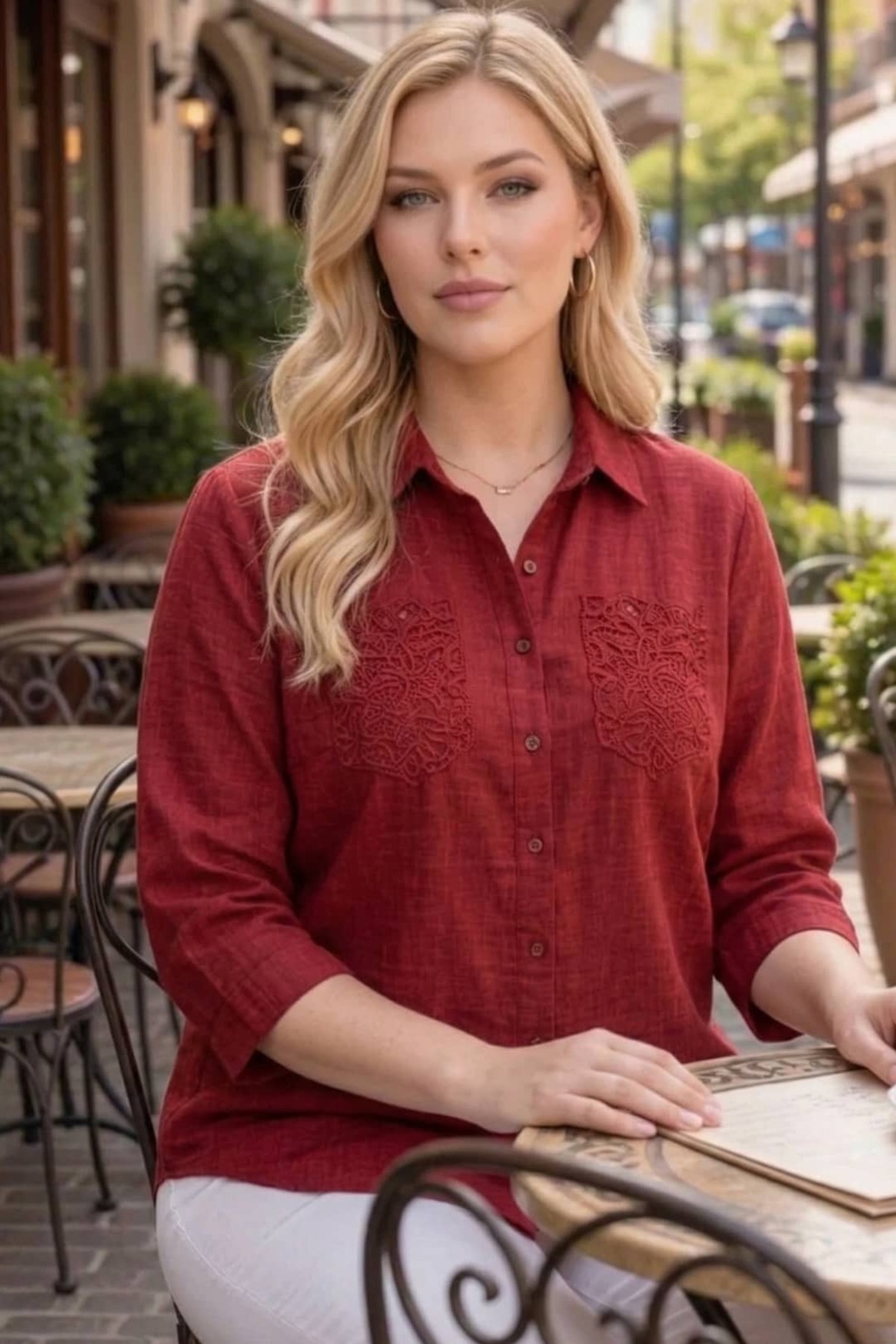 tarzımsüper  Büyük Beden Kadın Polo Yaka Boydan Düğmeli Yıkamalı Kumaş Kapri Kol Pamuklu Otantik Gömlek - Görsel 7