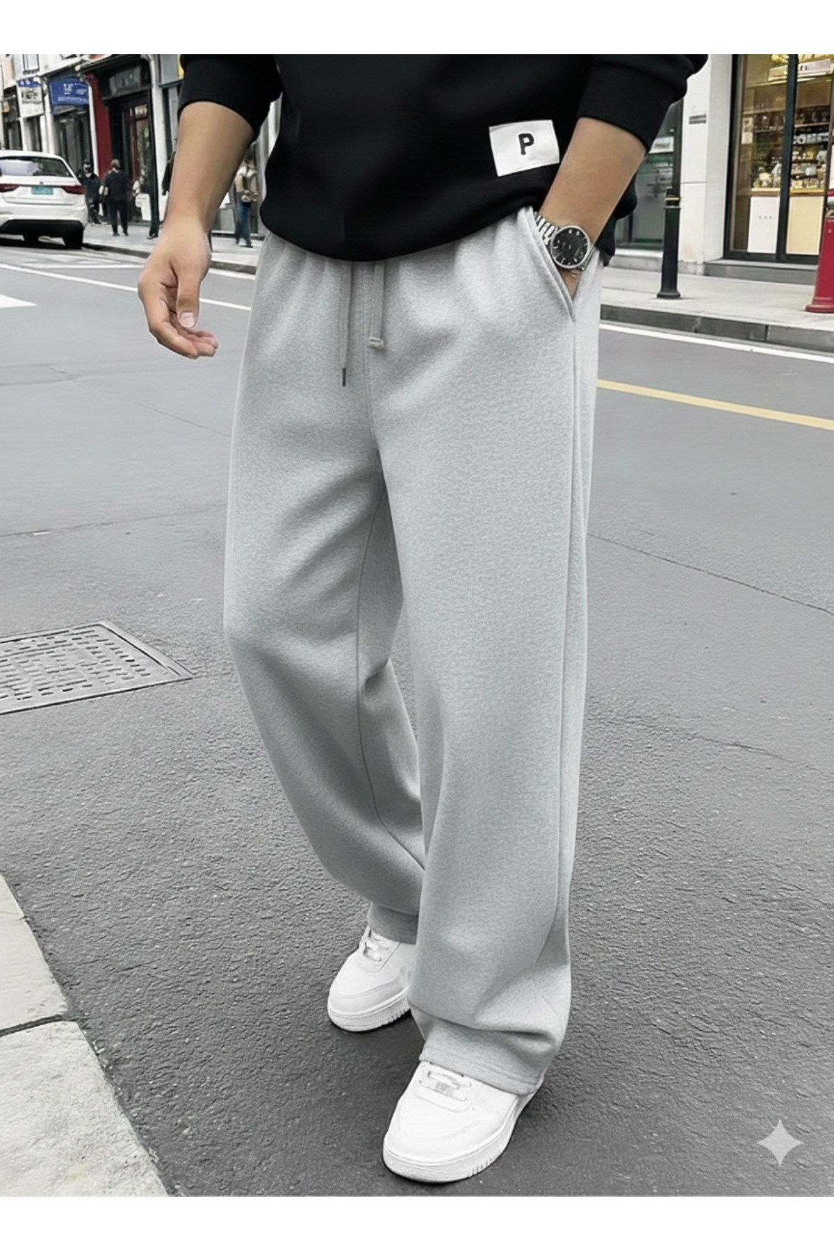 yx yustex sport  2’li Paket Erkek Mevsimlik Oversize Eşofman Altı Seti - Siyah & Gri Renk Seçeneği - Rahat Kalıp - Görsel 7