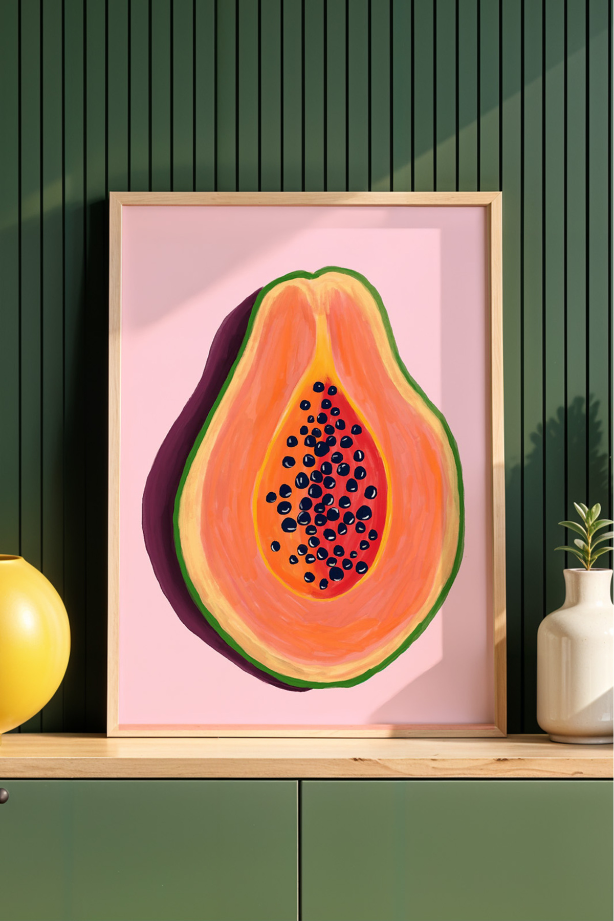 Papaya Tablo Modern Mutfak Poster Tropikal Meyve İllüstrasyon Duvar Dekoru Çerçevesiz