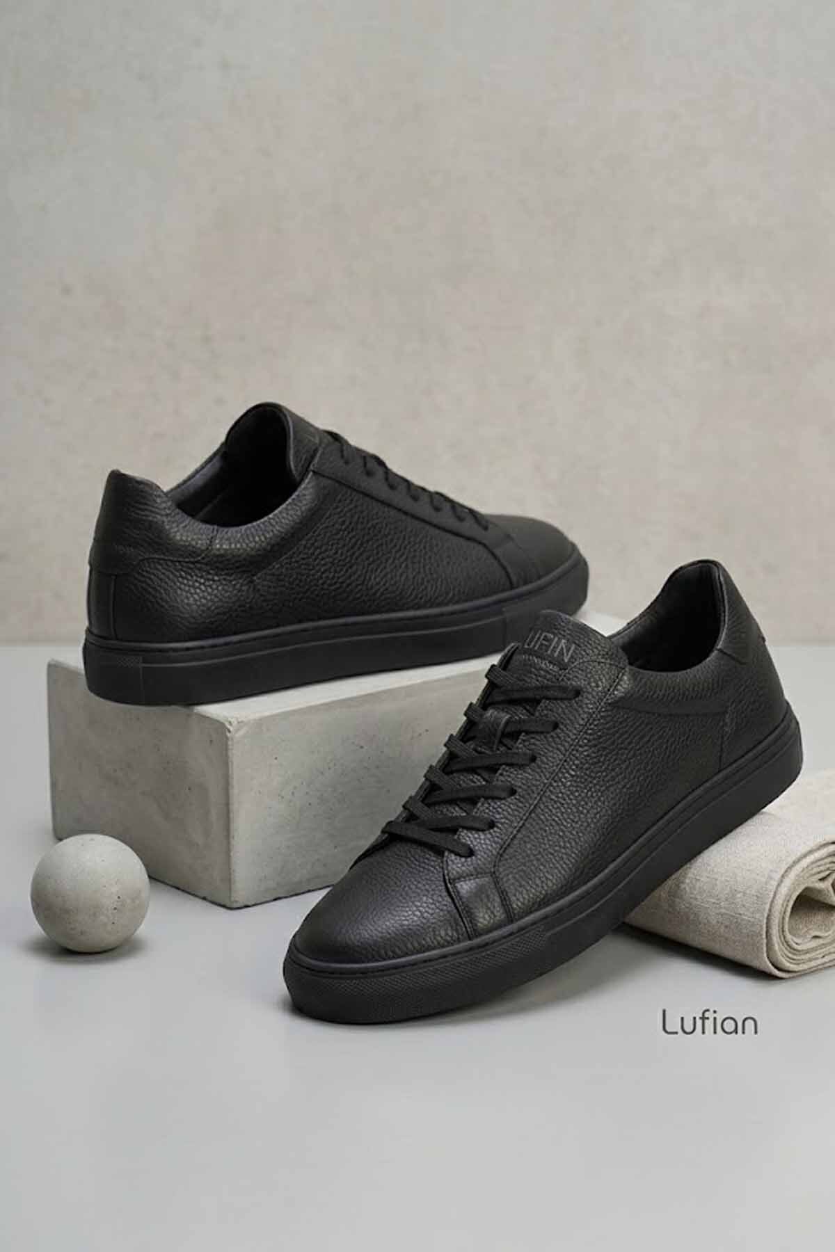 Lufian Erkek Siyah Hakiki Deri Sneaker, Zamansız Şıklık ve Premium Konfor görsel 4
