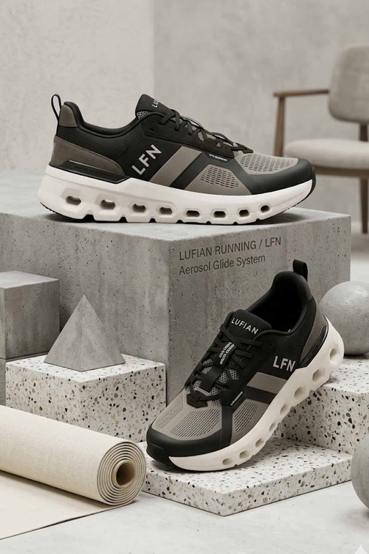 Lufian Erkek Siyah Gri Running Sneaker - Aerosol Glide System Hafif ve Rahat Koşu Yürüyüş Ayakkabısı görsel 5