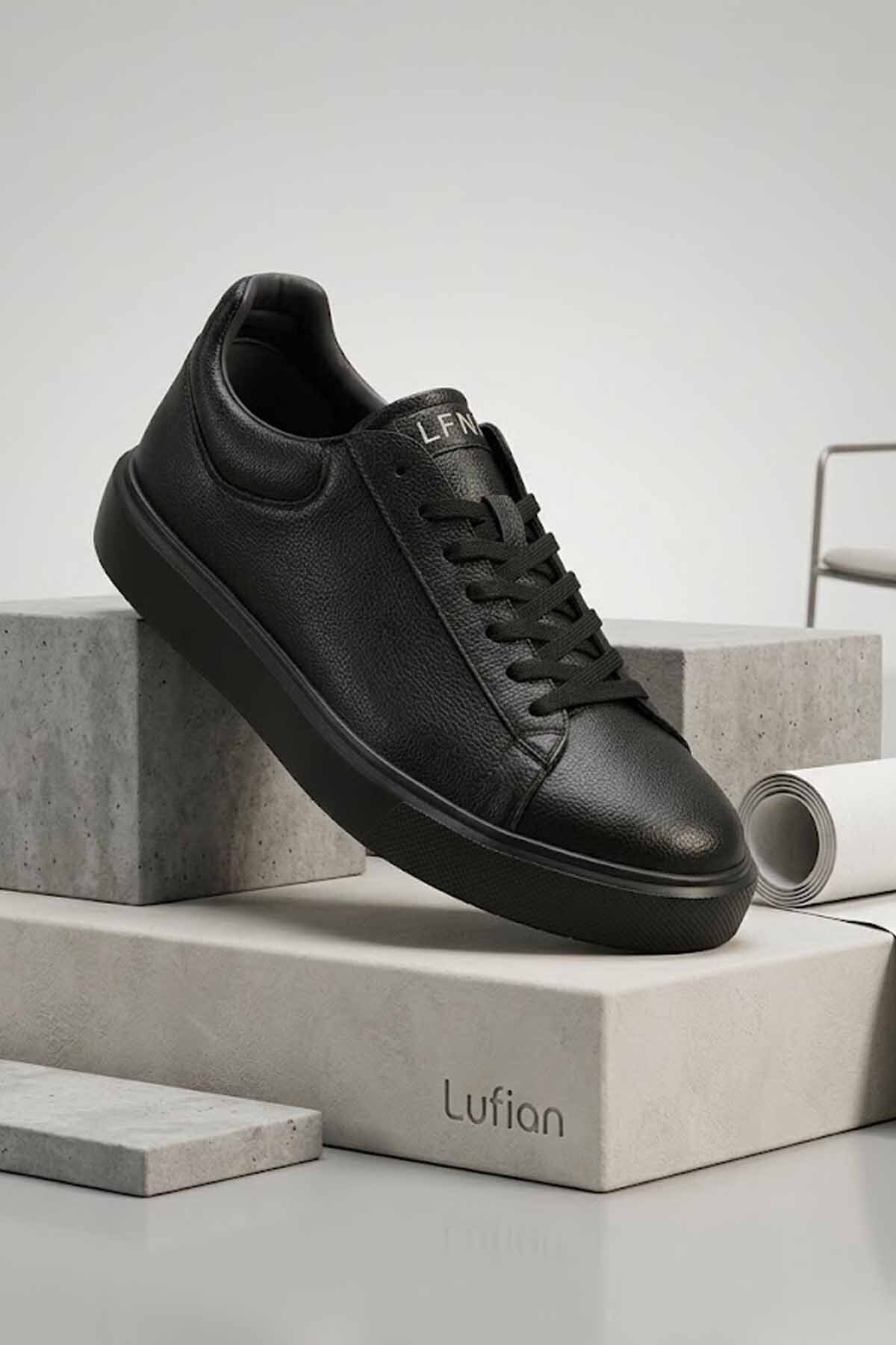 Lufian Erkek Siyah Hakiki Deri Sneaker, Zamansız Şıklık ve Premium Konfor